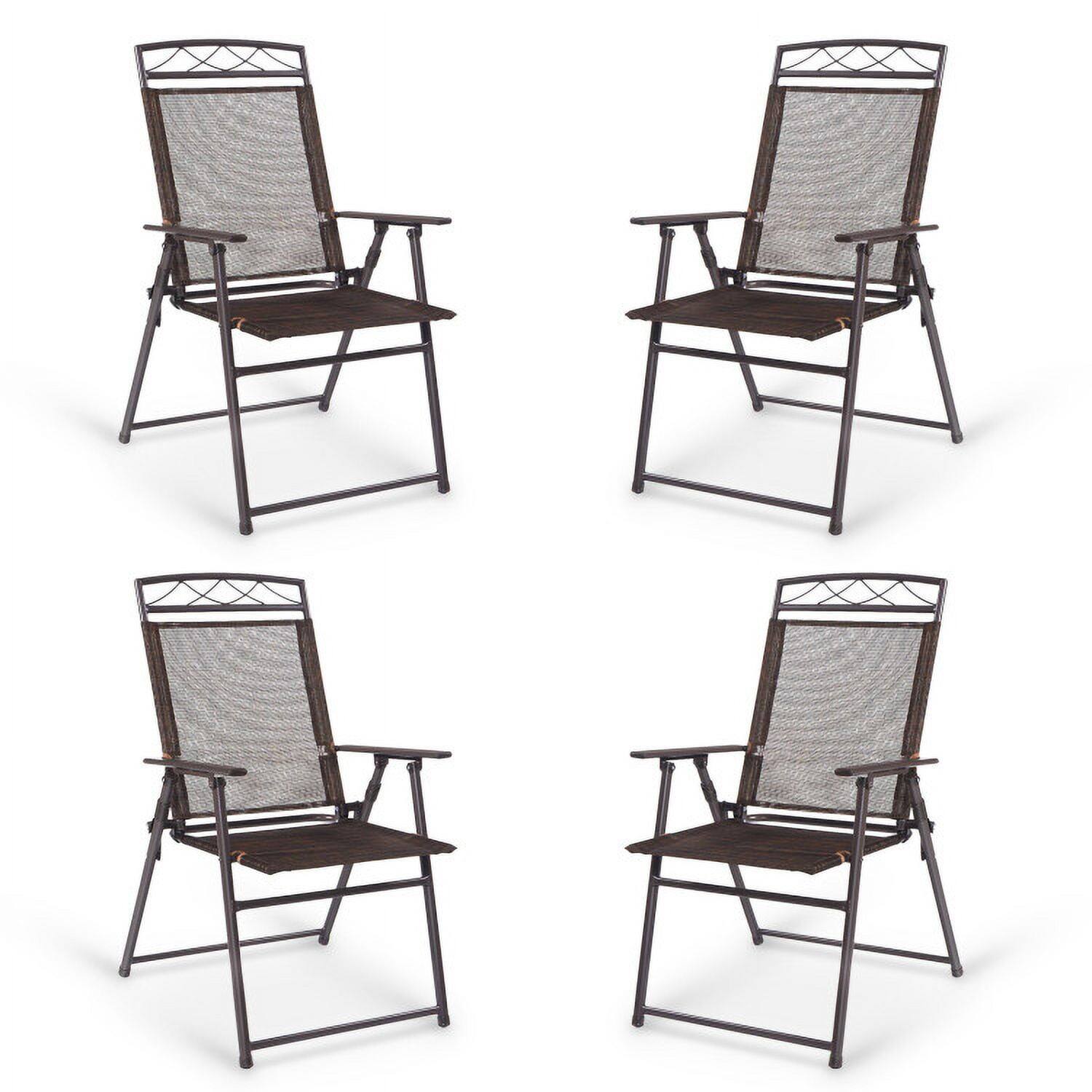 Alt View 1. Kadyn - Set of 4 Patio Folding Sling Chairs Steel Camping Deck, Outdoor Dining Chair for Outside Patio-Black - Brown.
