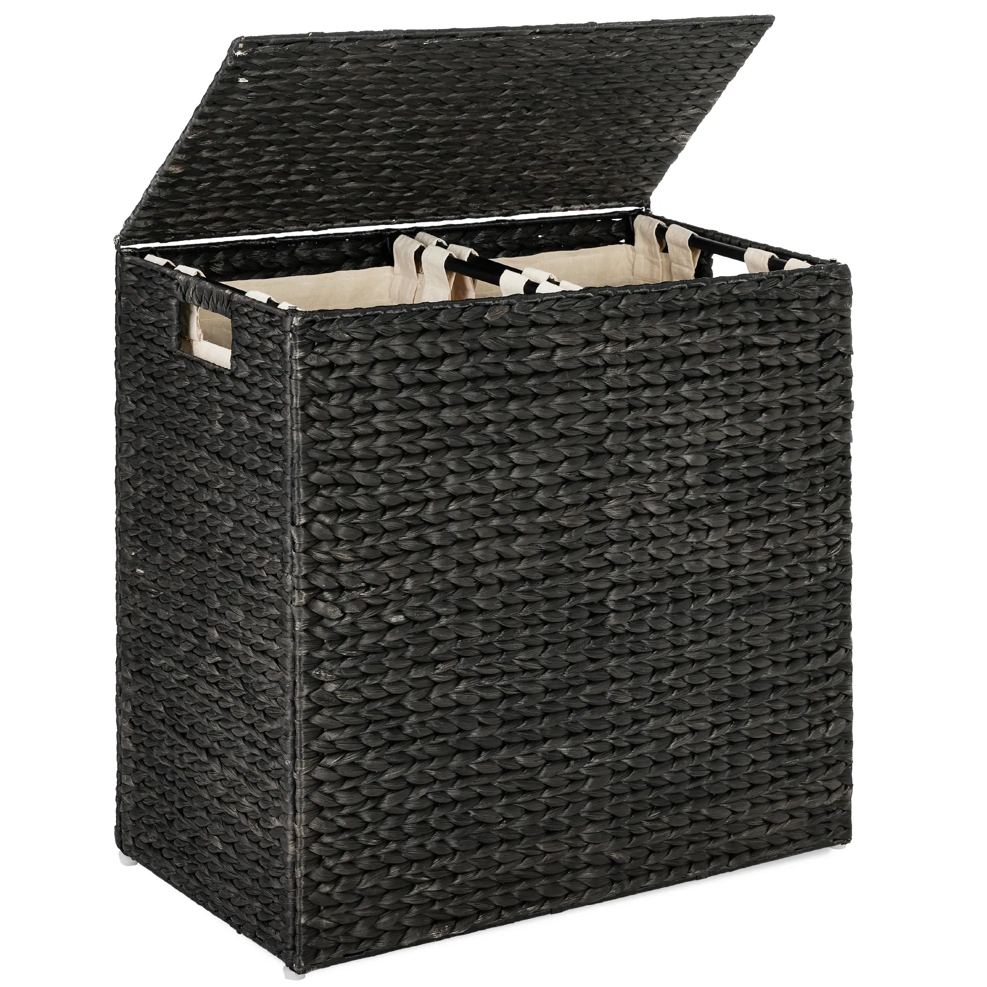 Front. Best Choice Products - Best Choice Products Large Natural Water Hyacinth Double Laundry Hamper Basket w/ 2 Liner Bags, Handles - Black - Black.
