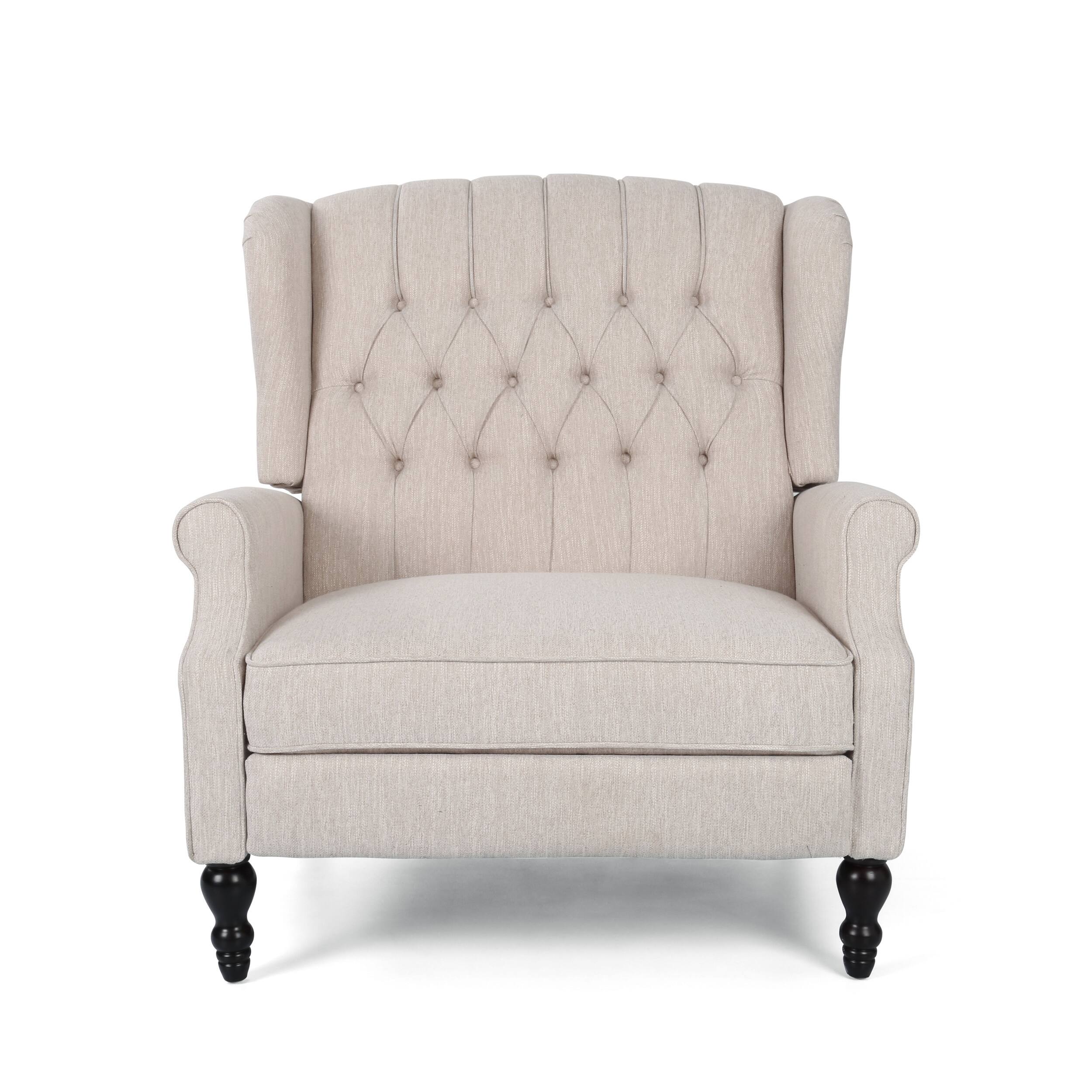 Angle. APRILSOUL - Push Back Recliner Chair Fabric Lounge Armchair Rivet Decoration Wingback Single Sofa - Beige.