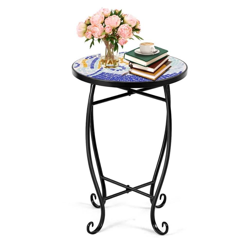 Left. Kadyn - Raised Planter Stand, Large Space Flower Rack Shelf, Outdoor Indoor Steel Accent Plant Stand Cobalt Table-Navy.