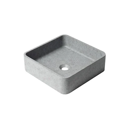 Front. Alfi - 16" Solid Concrete Chiseled Style Square Above Mount Vessel Sink - Gray.