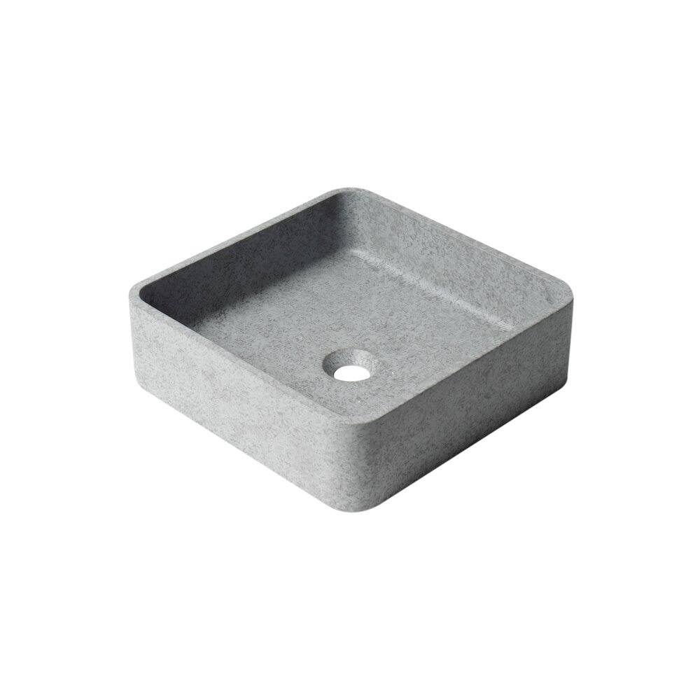 Front. Alfi - 16" Solid Concrete Chiseled Style Square Above Mount Vessel Sink - Gray.