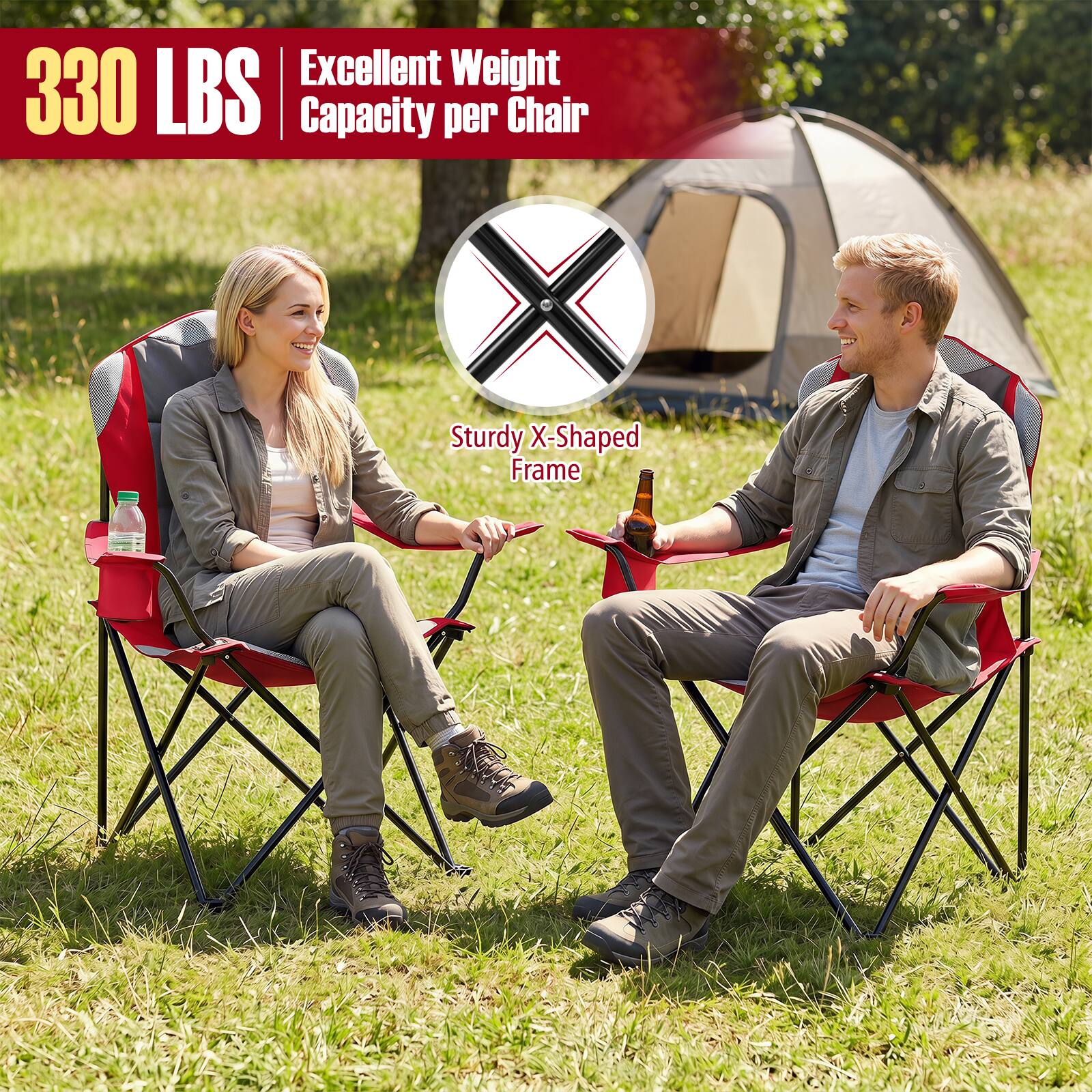 Excellent Weight 330 LBS Capacity per Chair X Sturdy X-Shaped Frame