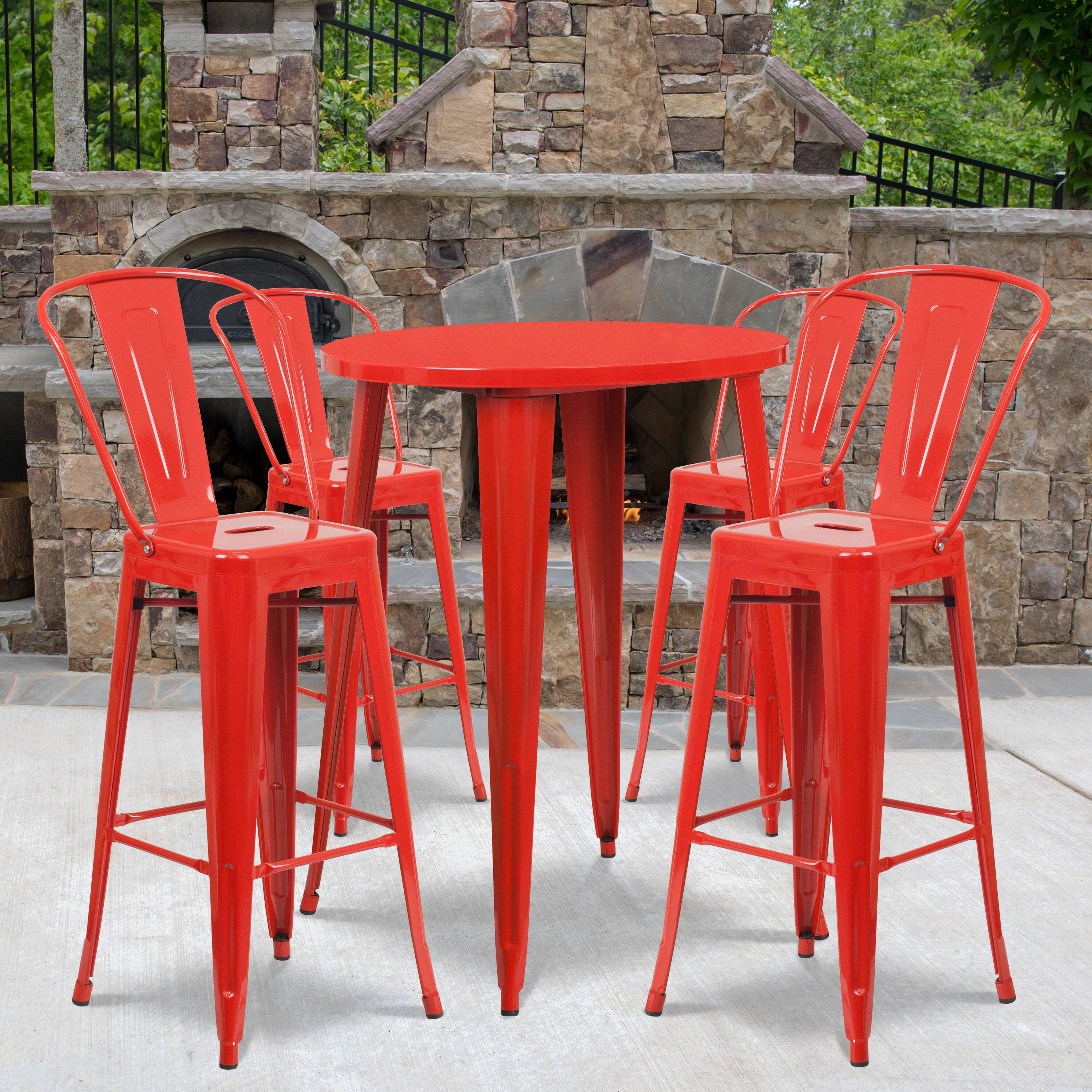 Alt View 1. Emma + Oliver - Commercial Grade 30" Round Metal Indoor-Outdoor Bar Table Set with 4 Cafe Stools - Red.
