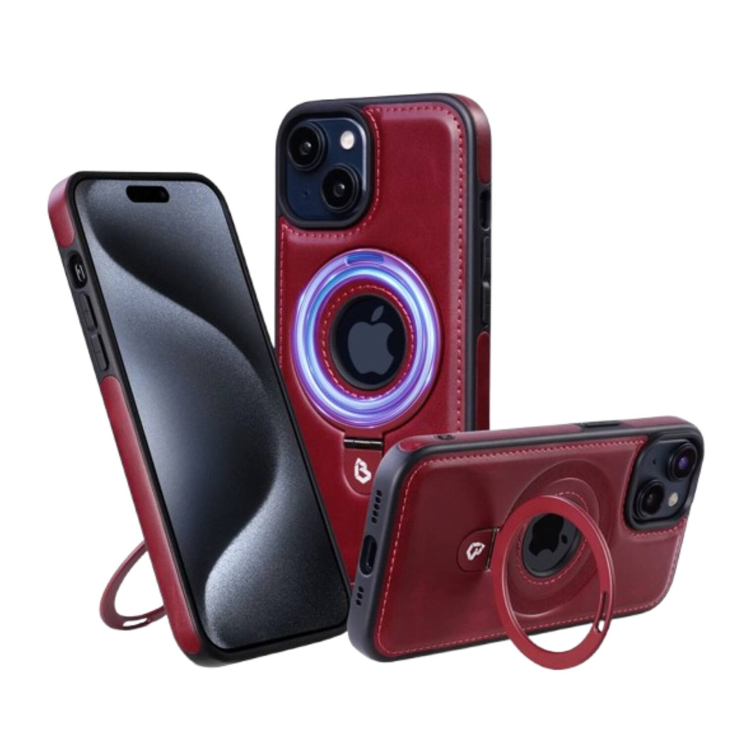 Stock Preferred - Luxury PU Leather Case with Invisible Ring Stand iPhone 17 Pro Max - Winered