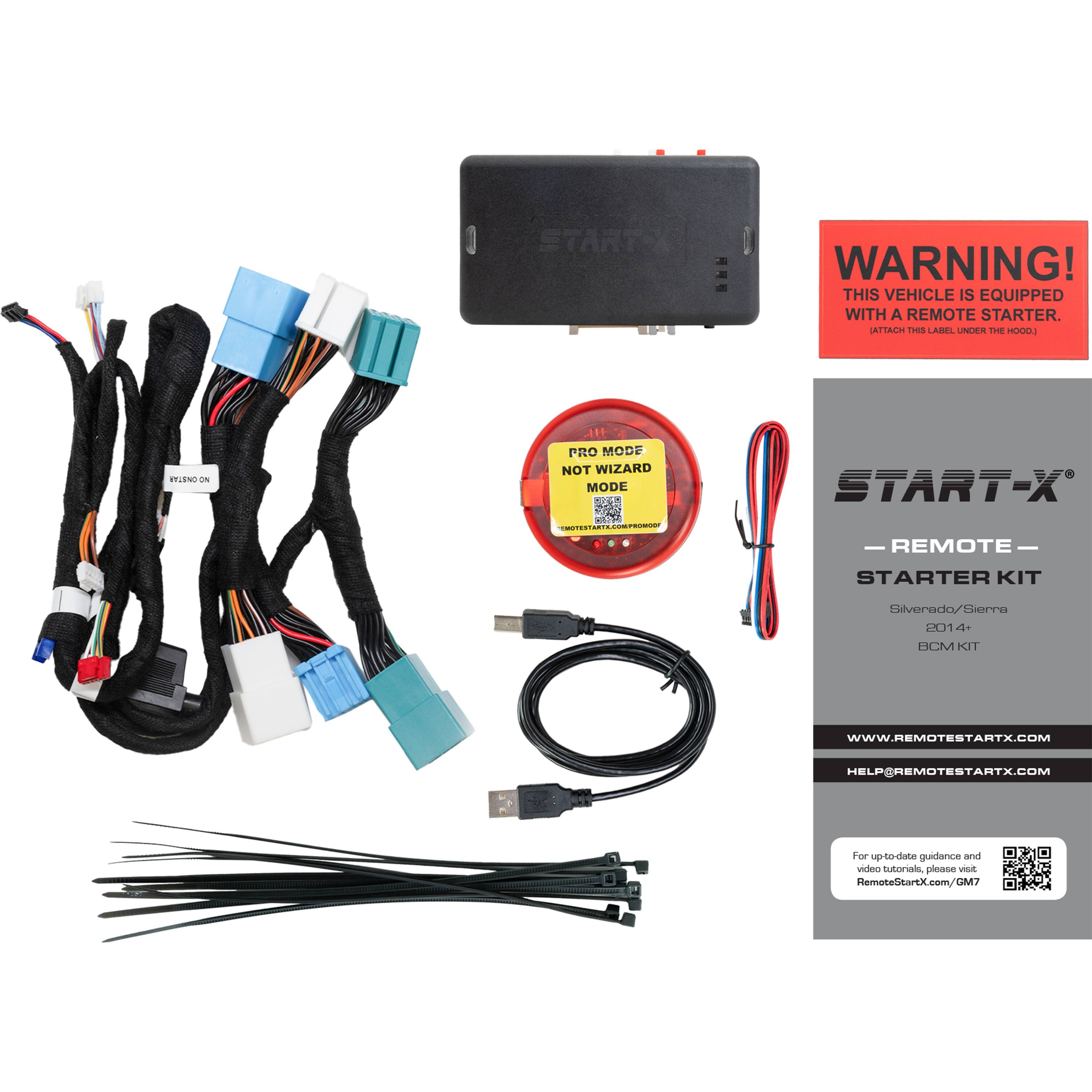 I STARTX - WARNING! THIS VEHICLE IS EQUIPPED WITH A REMOTE STARTER. ATTACH ims LAR LACER THE HOOD1 YJENG 5n A PRO MODE NOT WIZARD MODE START-X  C REMOTE STARTER KIT iverado/Sierra 01 - BCM KIT WWW.REMOTESTARTX.COM HELP GREMOTESTARTX.COM For upto-date quiance and ideo tutorials please visi MemotelstartX.com/UM7