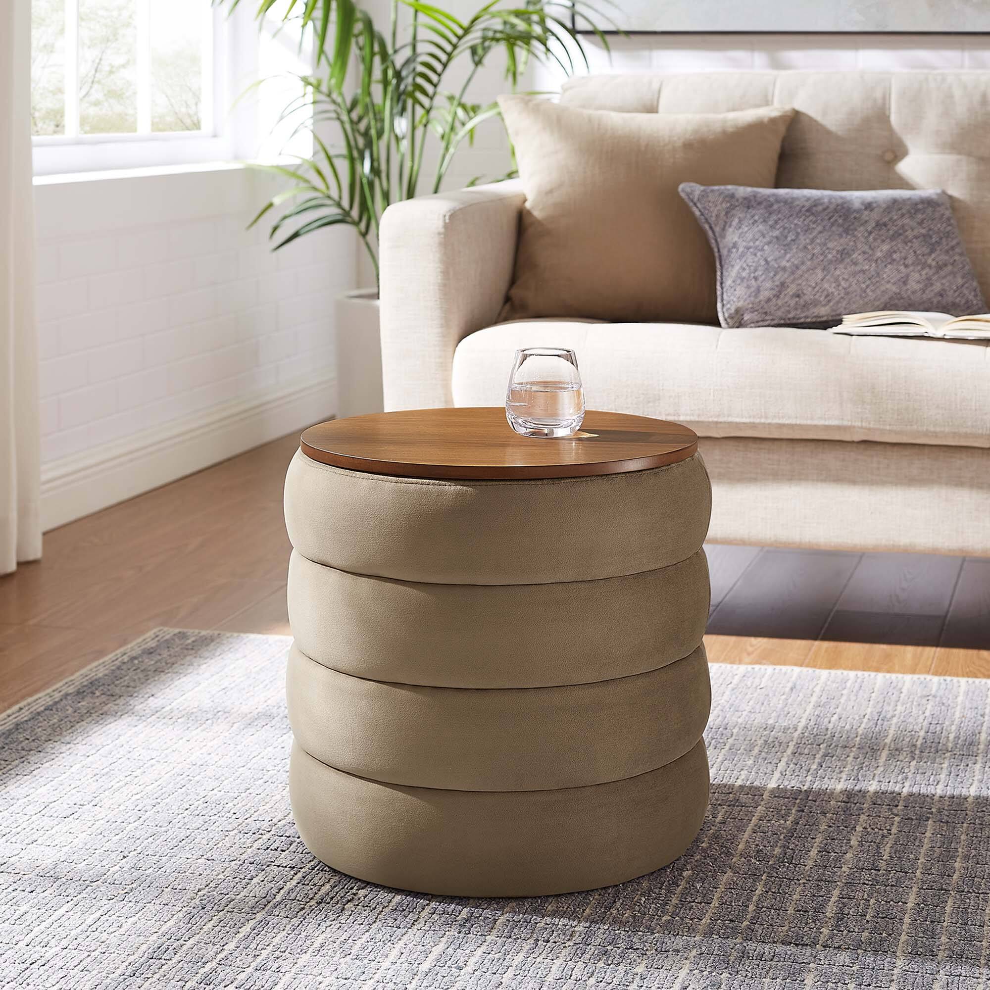 Alt View 1. Modway - Mezzo Round Performance Velvet Storage Ottoman by Modway - Taupe.
