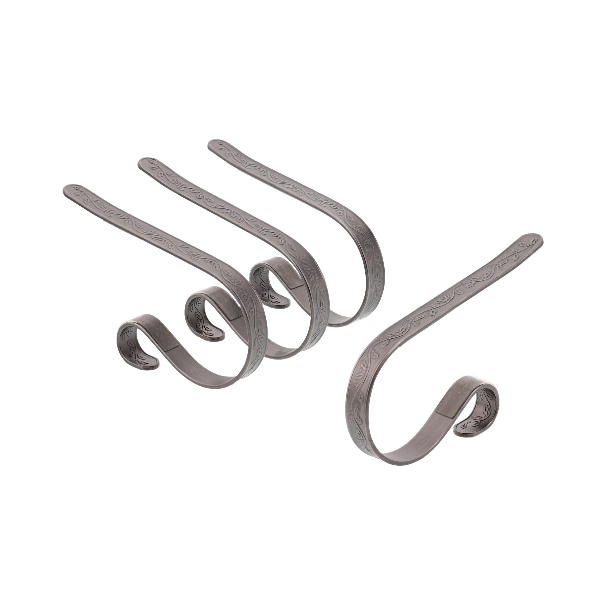 Paradigms Interiors - The Mantleclip Stocking Holder With Holly Embossed Design- Christmas Hanger Adjusts To Fit Various - Pewter