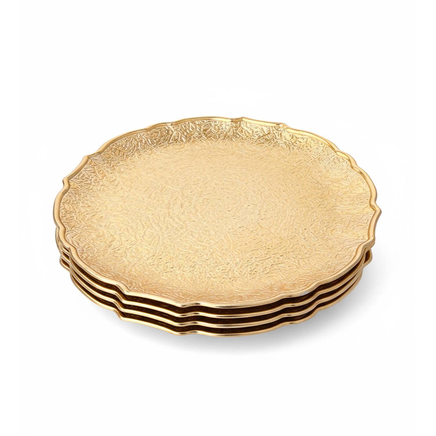 Angle. American Atelier - Valentina Scallop Gold Plated Set of 4 Charger Plates 13"D - Gold.