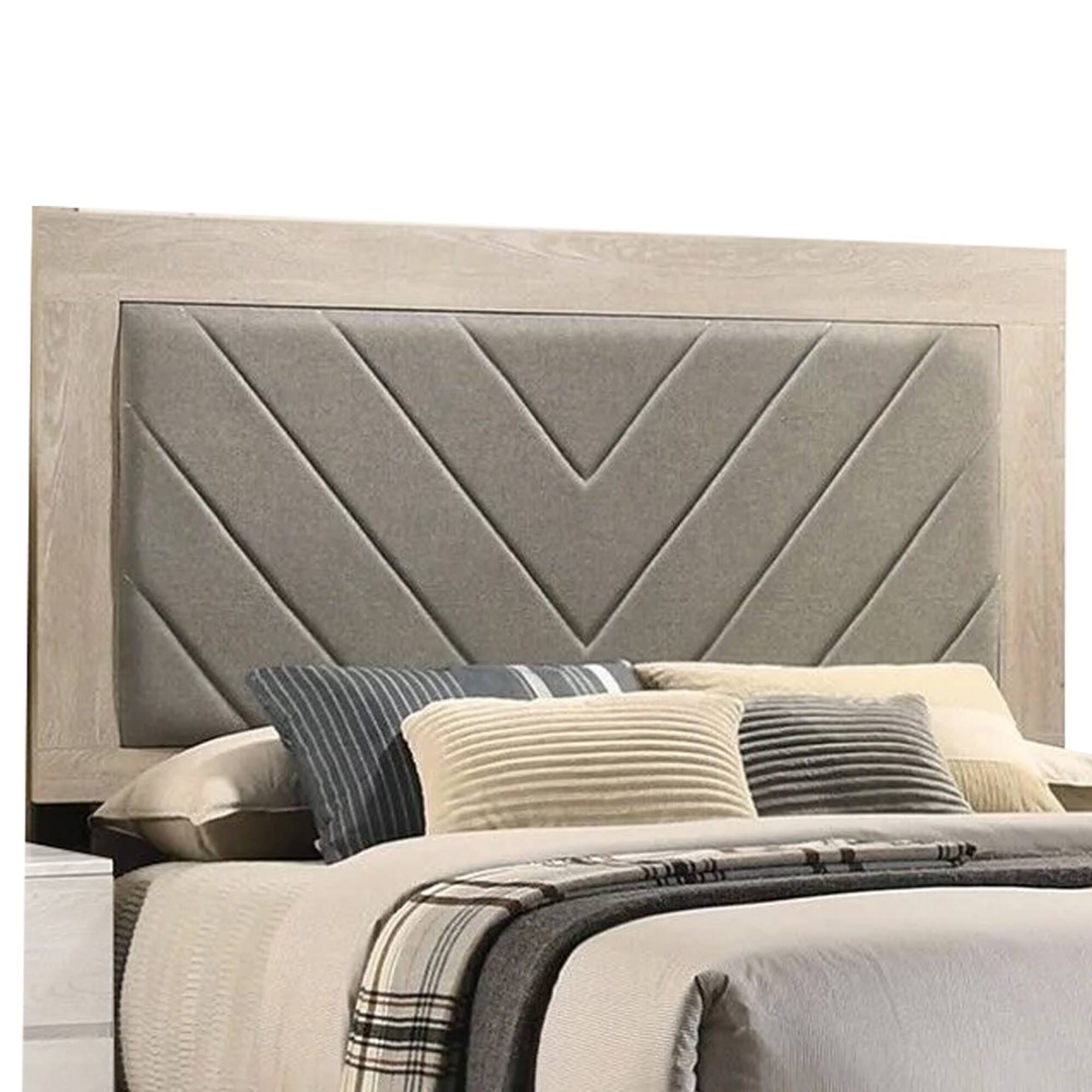 Alt View 1. Manhattan Lane - Cato Upholstered Queen Size Bed, Chevron Tufted Gray Headboard - Gray,  Cream.
