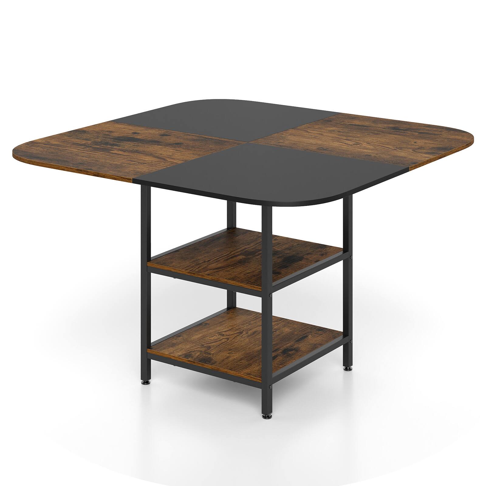 Alt View 9. Gymax - Gymax 47.5'' Square Dining Table w/Double-colored Splice Desktop 2-Tier Storage Shelves - Brown.