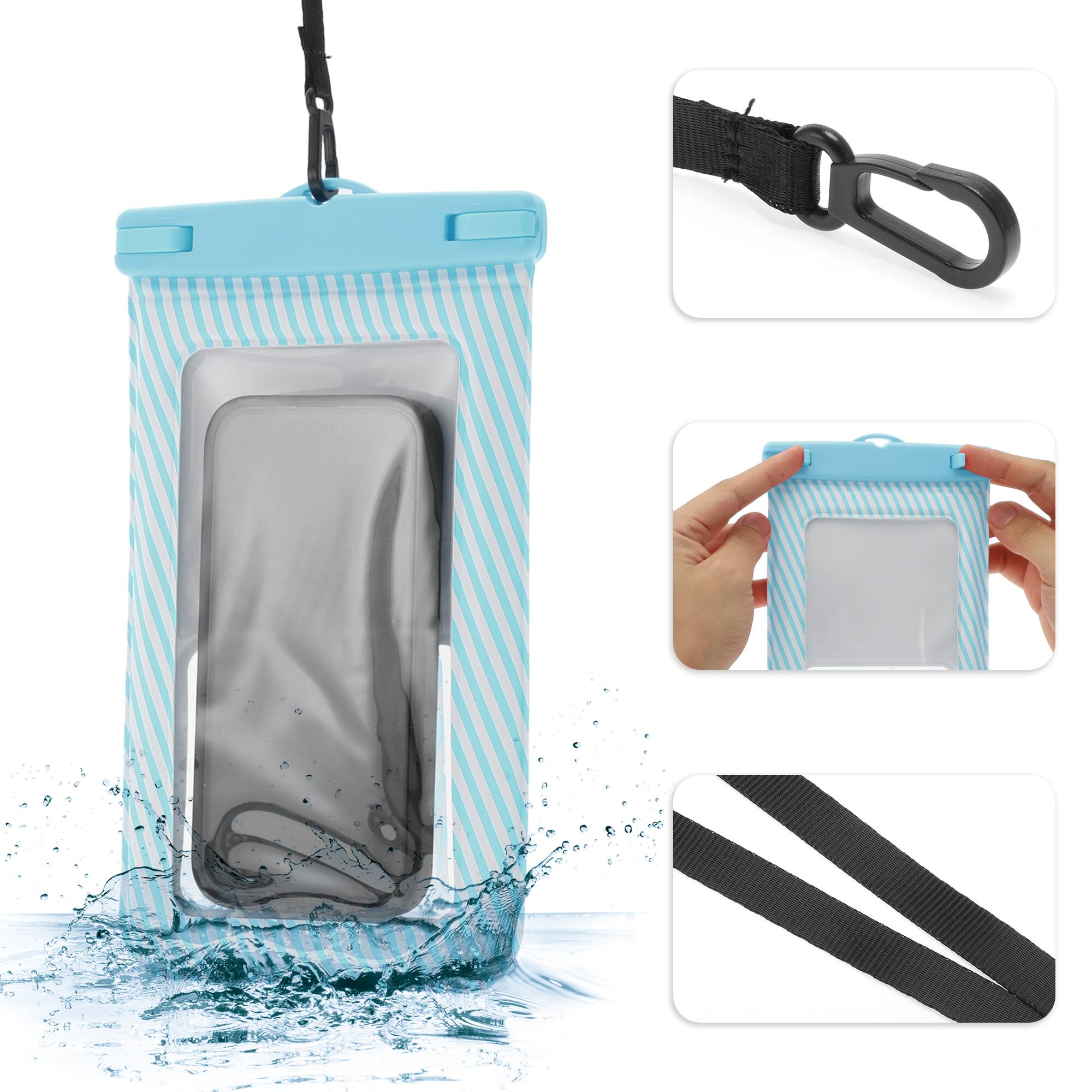 Alt View 2. Unique Bargains - 2pcs Full Stripe Mobile Waterproof Bag Universal Waterproof Case Compatible for Phone 5.51"x9.06" - Sky Blue.