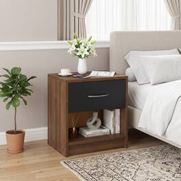 WELLFOR - Nightstand with Drawer and Open Storage Shelf - Brown
