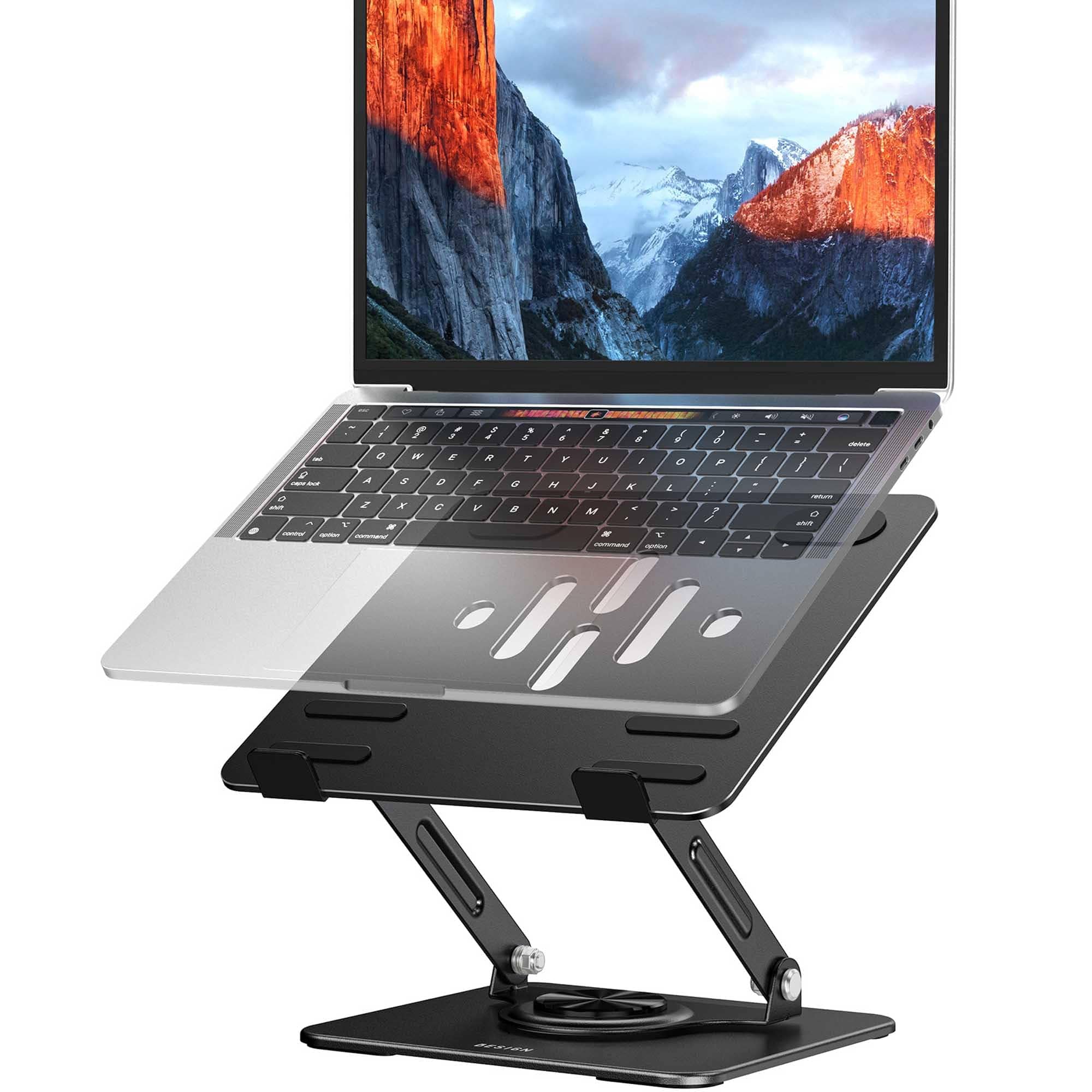 HongFei - "LS11 Laptop Stand with 360° Rotating Base, Ergonomic Adjustable Notebook Holder, Compatible with Air, Pro, Dell" - Black