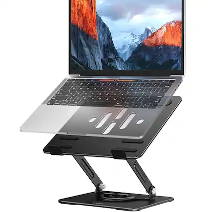 Front. HongFei - "LS11 Laptop Stand with 360° Rotating Base, Ergonomic Adjustable Notebook Holder, Compatible with Air, Pro, Dell" - Black.
