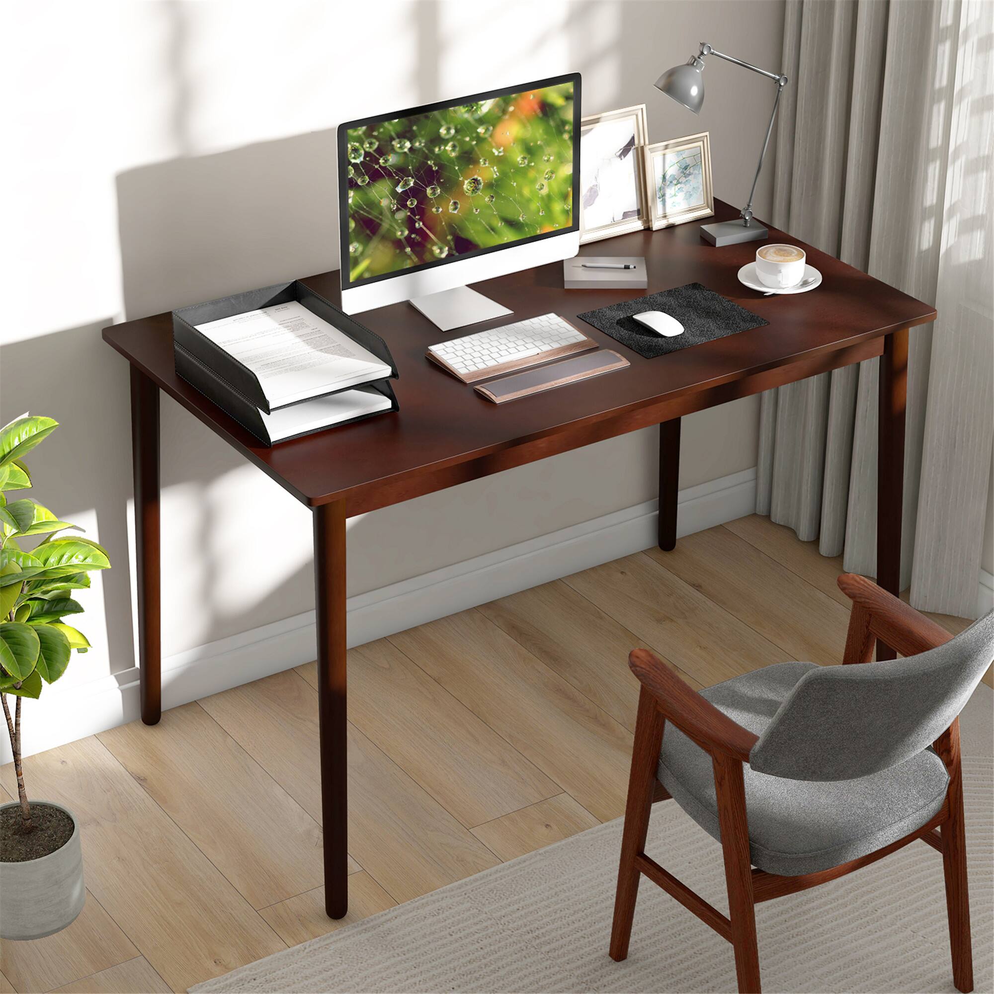 Alt View 3. Gymax - Gymax 48'' Rectangular Dining Table for 4 w/ Rubber Wood Legs Mid Century Modern - Brown.