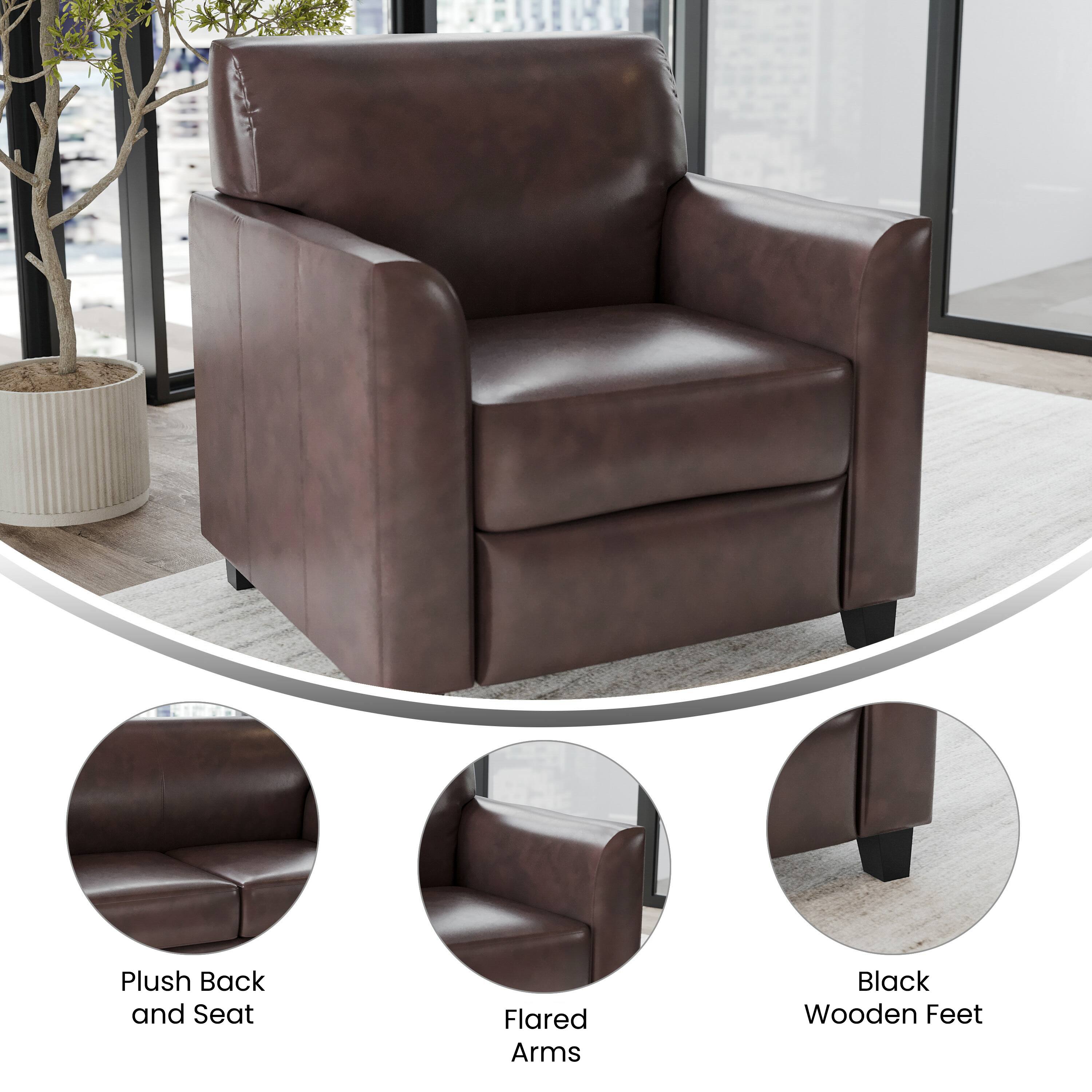 Plush Back and Seat  
Flared Arms  
Black Wooden Feet