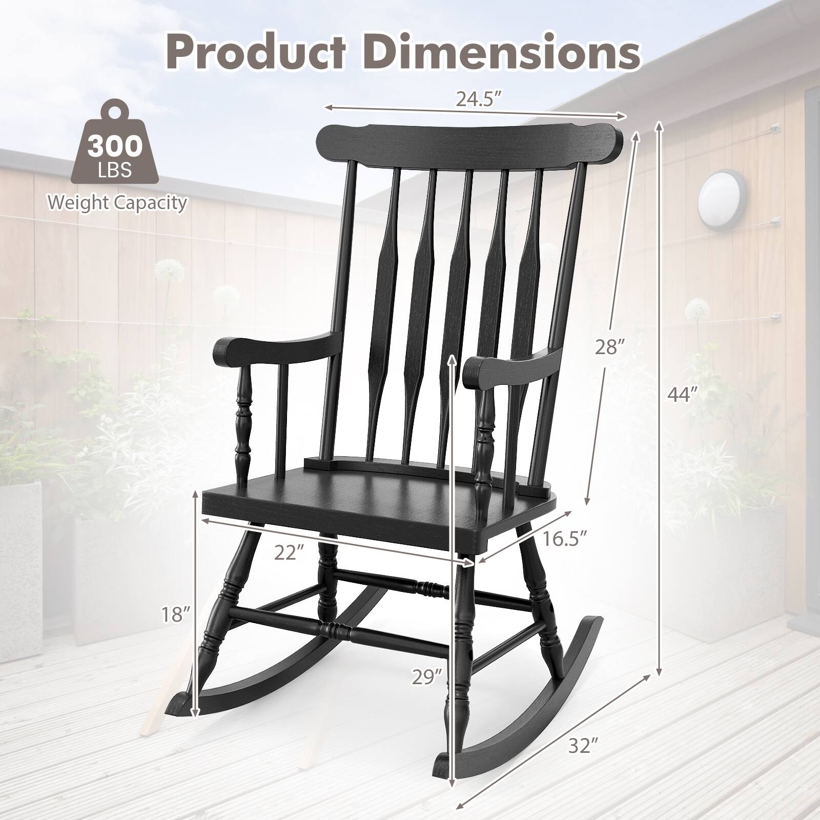 Product Dimensions: 24.5" x 28" x 44" x 22" x 16.5" x 29" x 32"  
Weight Capacity: 300 LBS