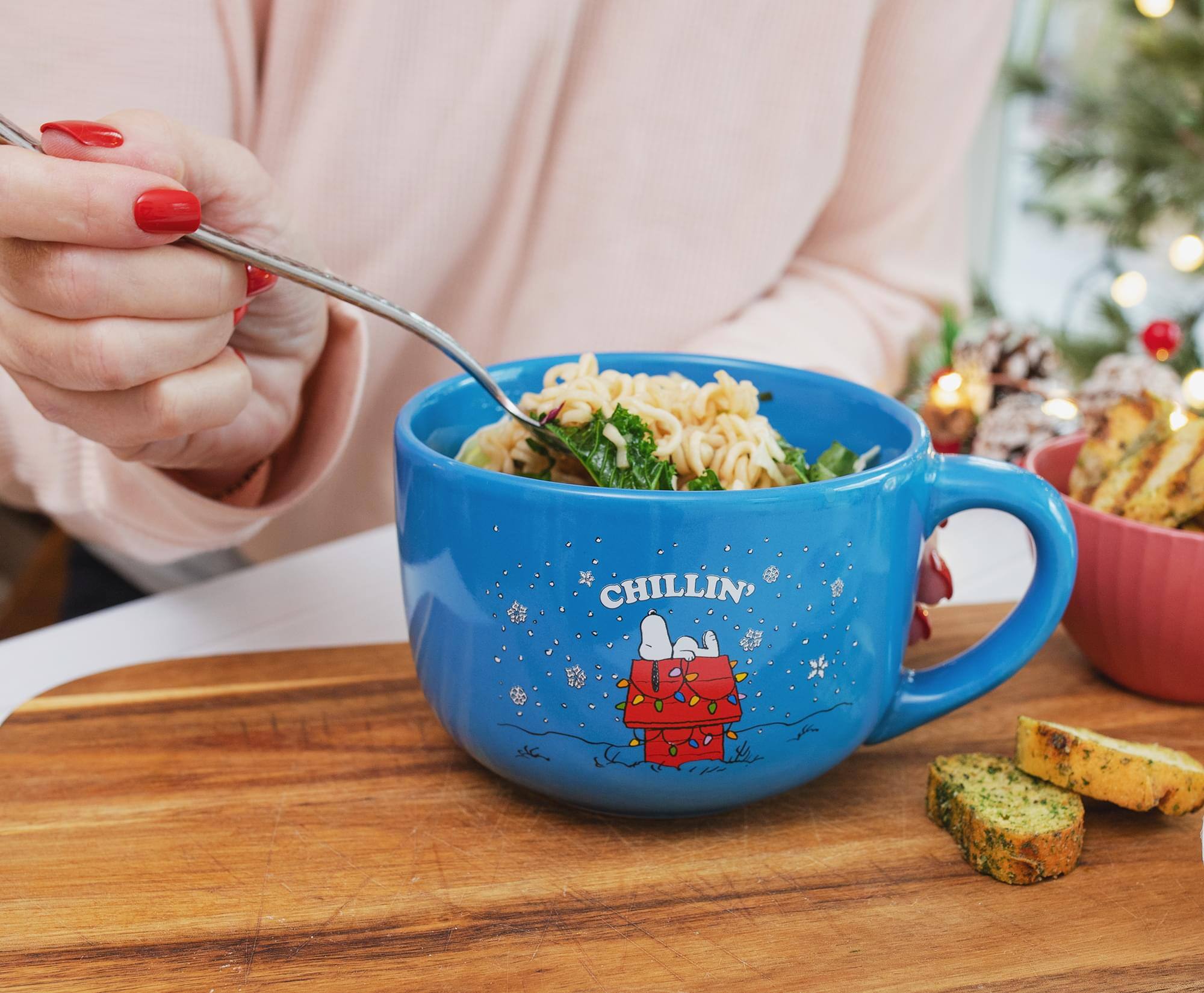 Alt View 5. Silver Buffalo - Peanuts Snoopy "Chillin" Ceramic Soup Mug With Vented Lid | Holds 24 Ounces - Blue.