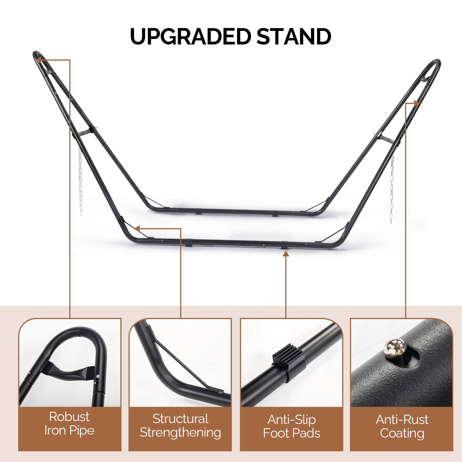 UPGRADED STAND

- Robust Iron Pipe
- Structural Strengthening
- Anti-Slip Foot Pads
- Anti-Rust Coating