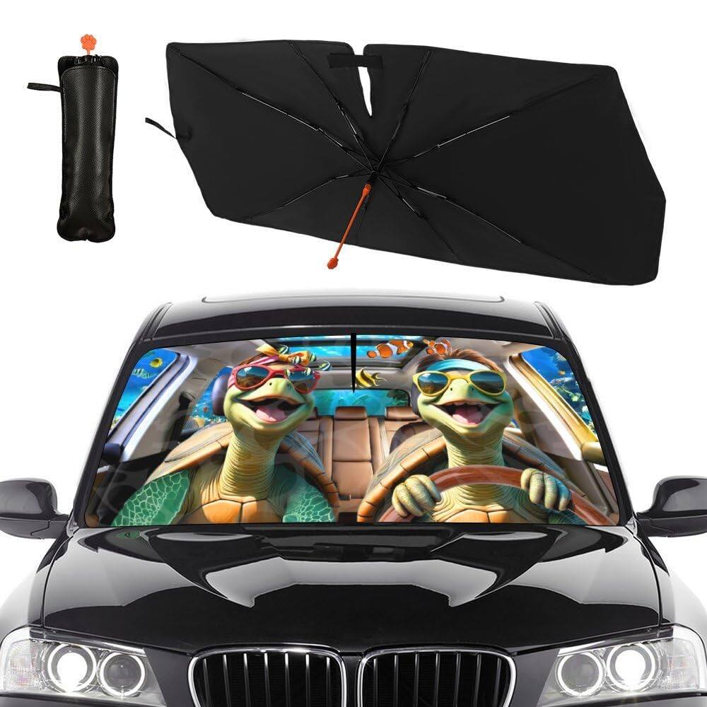 Alt View 2. Empire DigiLabs - Sea Turtle Car Umbrella Sun Shade Cover Funny Foldable Windshield Full Block Uv Rays Heat Keep Vehicle Cool - Sea Turtle.