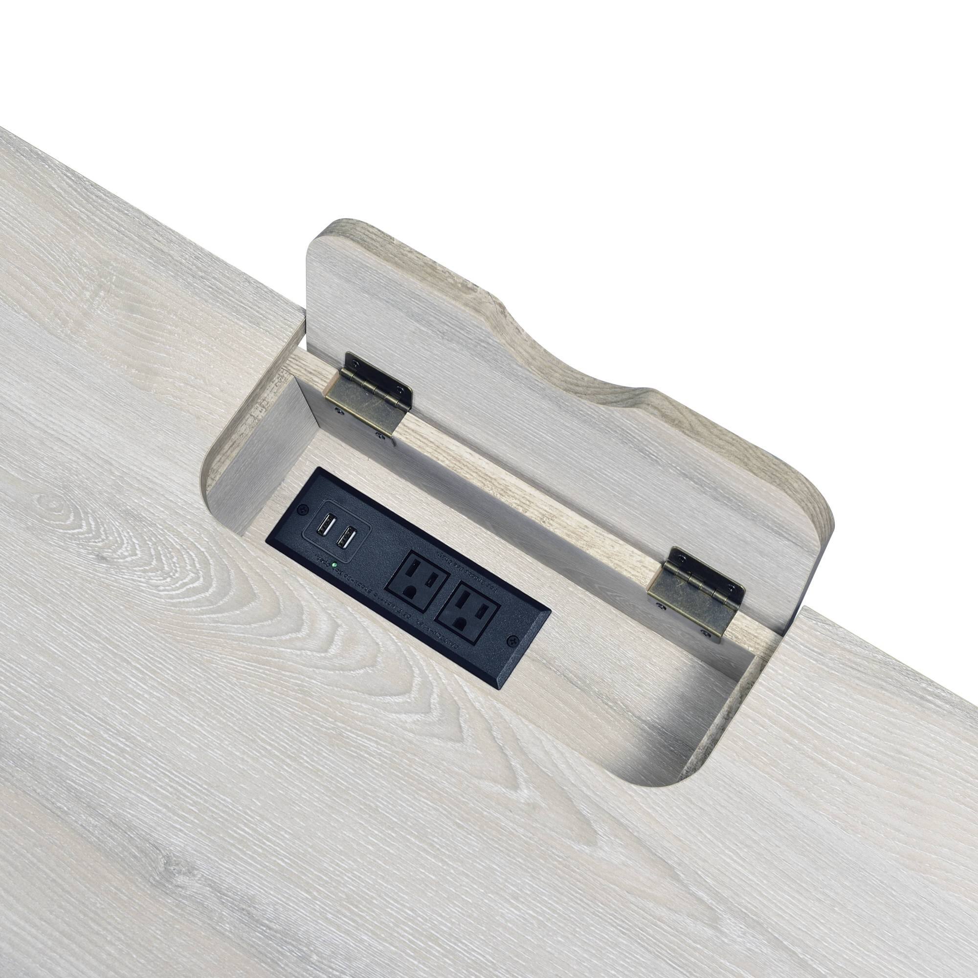 Alt View 5. GOODSILO - Modern Writing Desk with Storage Drawers and USB Power Dock in Natural Wood and Black Metal Finish - Black+Natural.