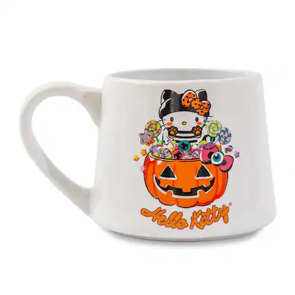 Front. Silver Buffalo - Sanrio Hello Kitty Pumpkin Candy Burglar Tapered Pottery Mug | Holds 14 Ounces - Orange.