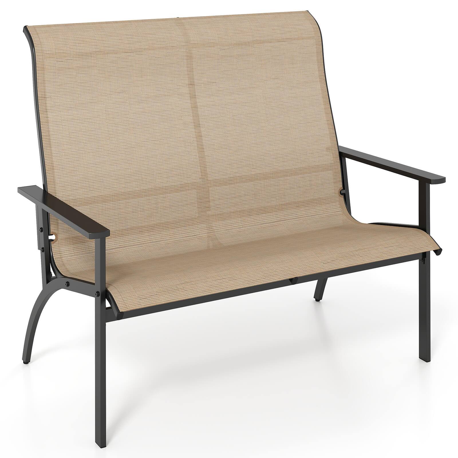 Front. Costway - Costway 2-Person Patio Garden Bench with High Back and Armrests  880 lbs Weight Capacity - Coffee.