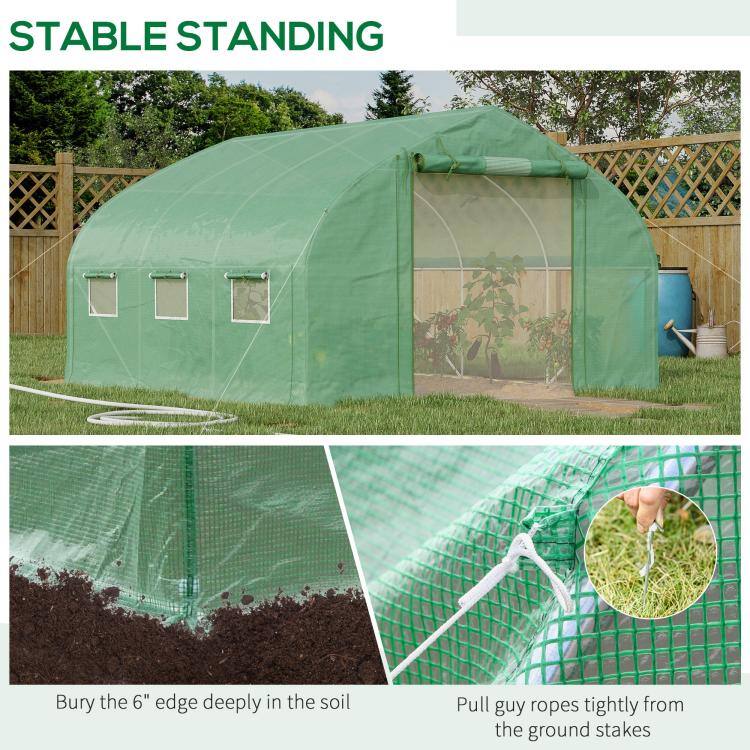 STABLE STANDING

Bury the 6" edge deeply in the soil

Pull guy ropes tightly from the ground stakes