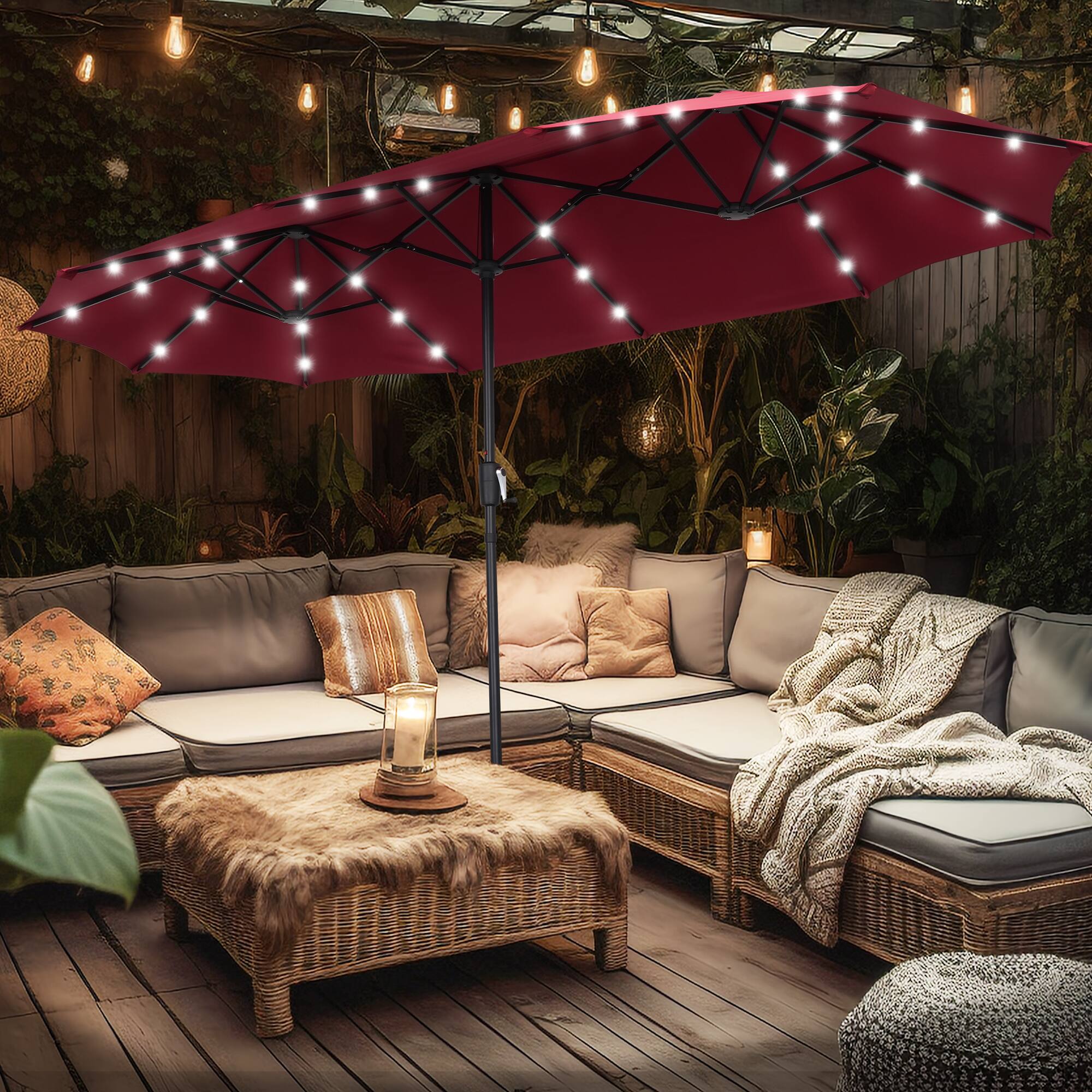 Alt View 2. Ainfox - Ainfox 13ft Patio Umbrella Outdoor Umbrella With Led Lights - Red.