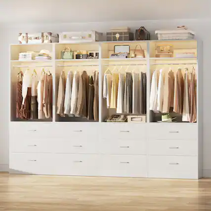 Front. Aheaplus - Set of 4 Heavy Duty 96" Walk-In Closet with 12 Drawers, 4 Rods & 4 Shelves,Ships in 4 packages - White.