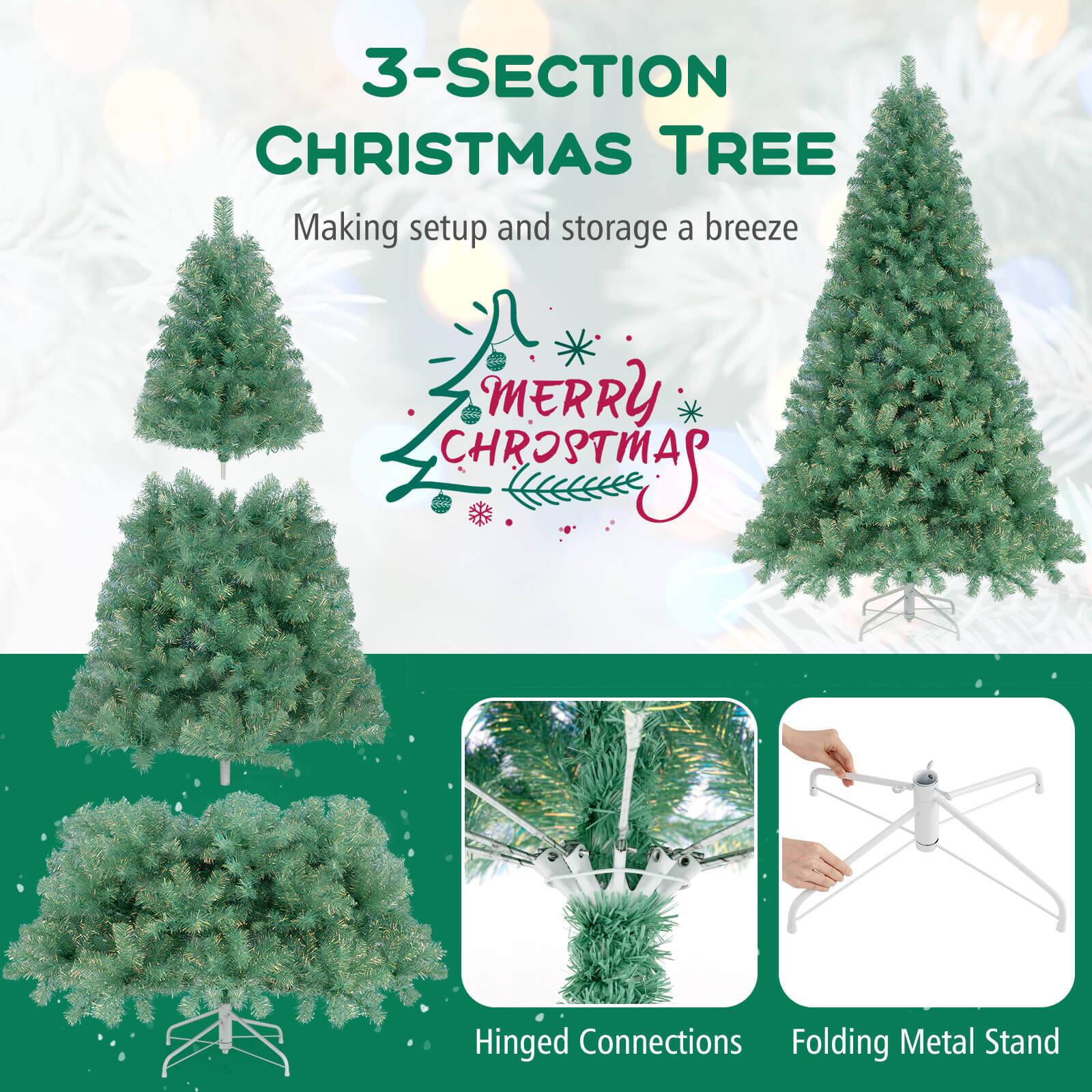 3-SECTION CHRISTMAS TREE  
Making setup and storage a breeze  

MERRY CHRISTMAS  

Hinged Connections  
Folding Metal Stand