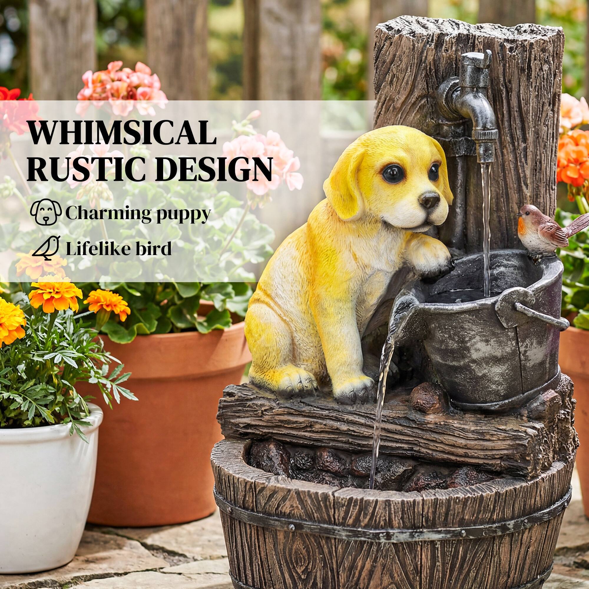 WHIMSICAL RUSTIC DESIGN  
Charming puppy  
Lifelike bird