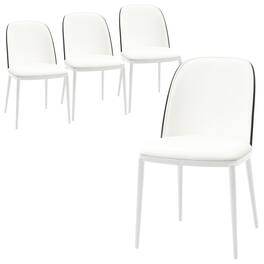 LeisureMod - Tule 4-PCS Modern Minimalist Dining Chair, Cushioned Suede PU Leather Accent Side Chair, Easy Assembly - Black/White