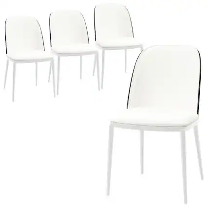 Front. LeisureMod - Tule 4-PCS Modern Minimalist Dining Chair, Cushioned Suede PU Leather Accent Side Chair, Easy Assembly - Black/White.