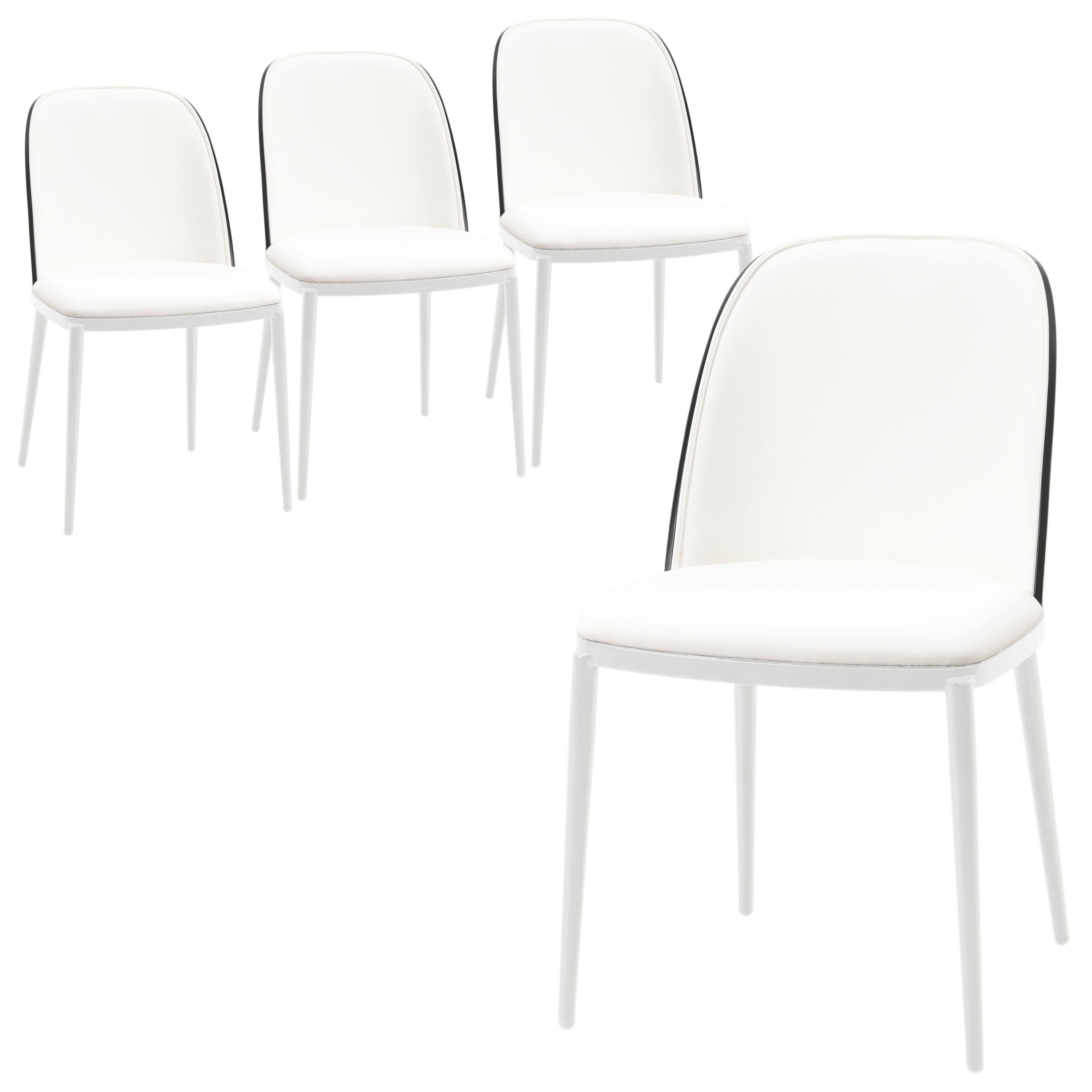 Front. LeisureMod - Tule 4-PCS Modern Minimalist Dining Chair, Cushioned Suede PU Leather Accent Side Chair, Easy Assembly - Black/White.