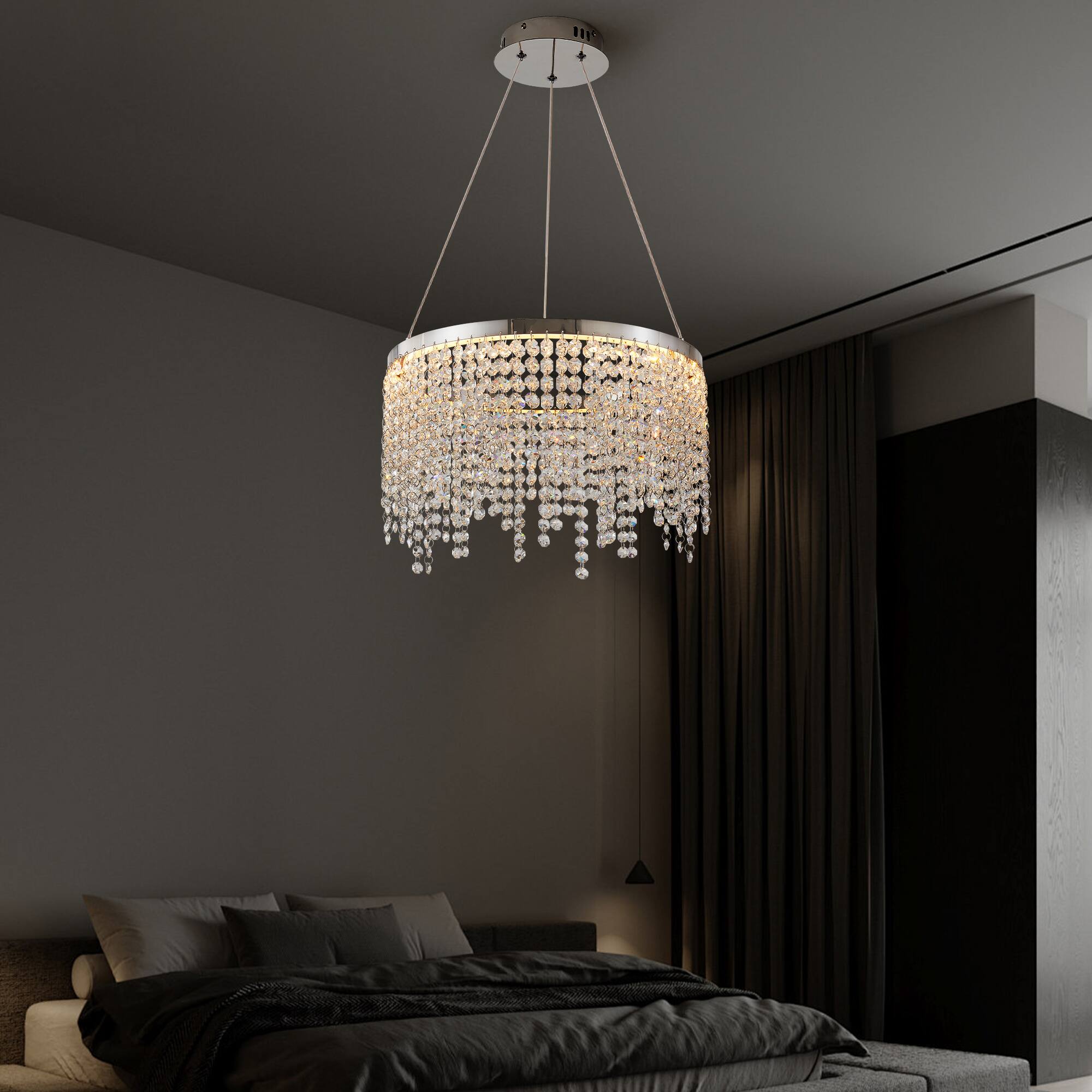 Alt View 1. Tiramisubest - 16-inch Modern Luxury Crystal LED Chandelier - Adjustable Height and Color Temperature (3000K-6000K) - Chrome,Transparent.