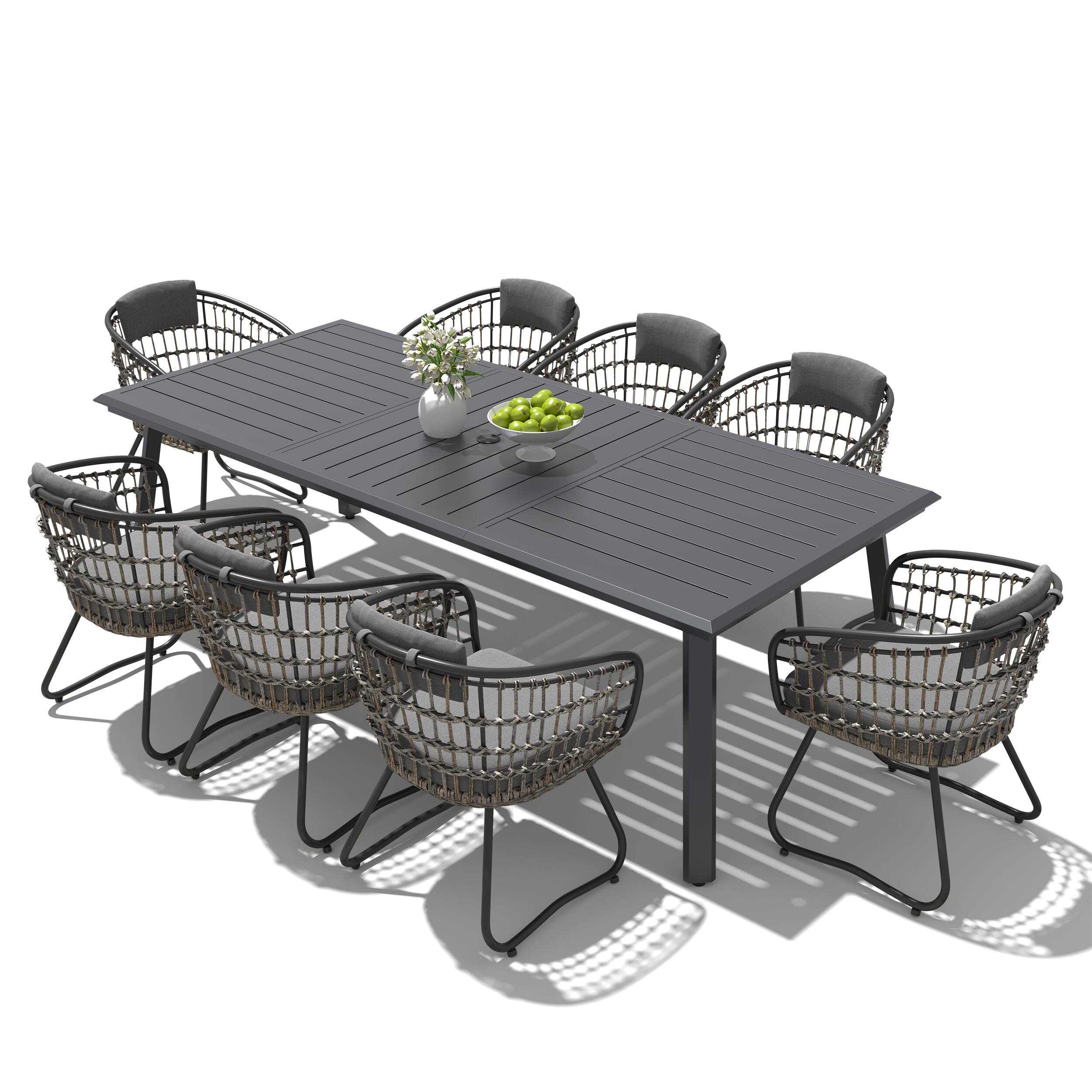 Back. Crestlive Products - Crestlive Products 7/9/11pc Water Proof All-Aluminum Patio Dining Set Rectangle Table Wicker Chairs with Cushion - Gray-9PC.