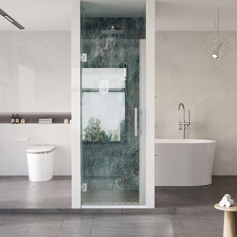 "WELLFOR - 28–29 in. W x 72 in. H Frameless Hinged Shower Door with 3/8"" Clear Tempered Glass, Reversible Opening - Chrome" price history on PriceWatchPro