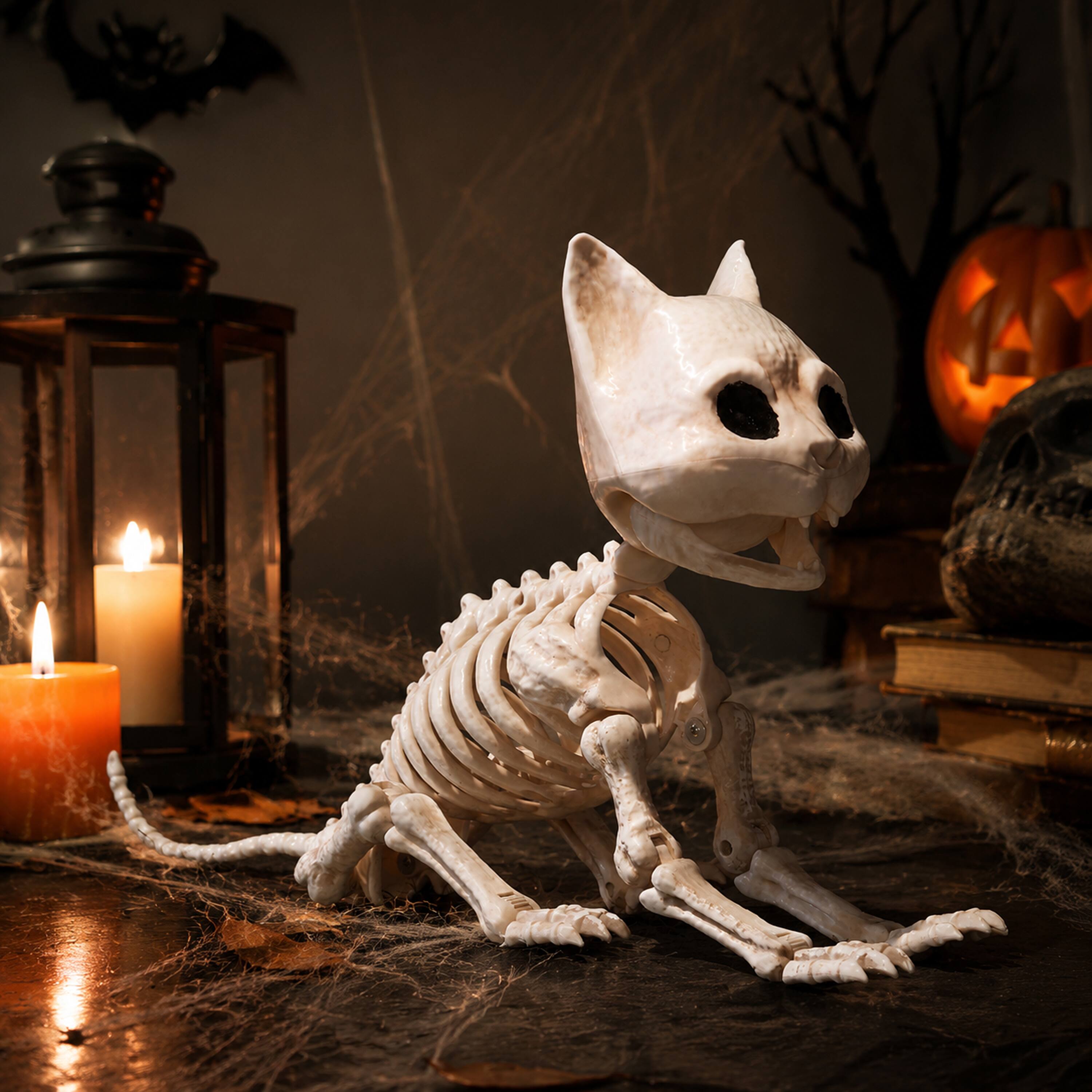 Alt View 2. Joyfy - 8 Inch Cat Skeleton Halloween Decoration with Movable Joints for Indoor Outdoor Yard Garden Lawn Patio Party Favors - White.