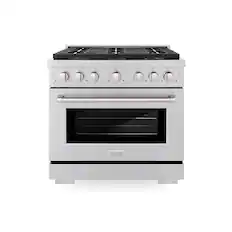 Front. ZLINE - 36 in. Wide 6 Burner 5.2 cu. ft. Paramount Dual Fuel Freestanding Range with DuoPro Cooktop - Stainless Steel.