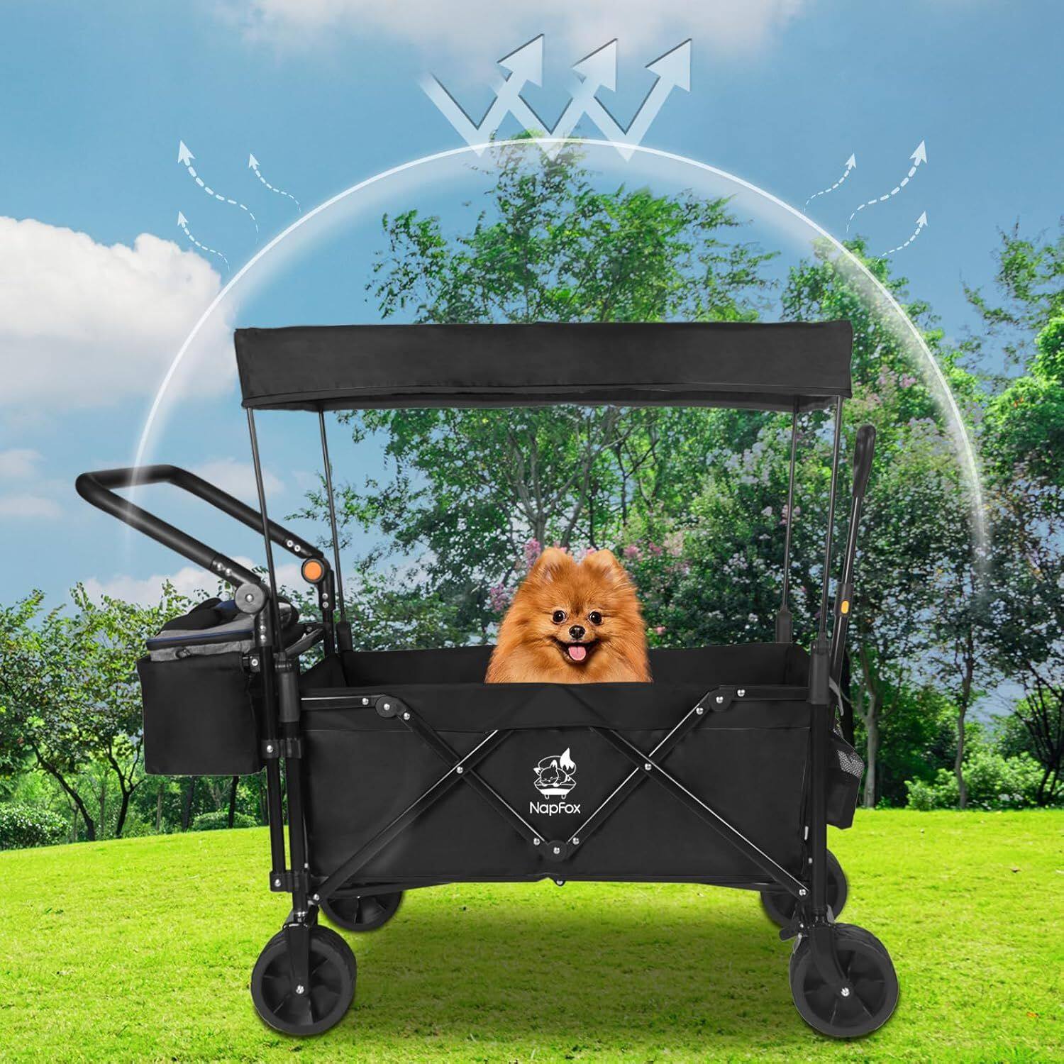 Angle. Loheer - Loheer Collapsible Wagon Heavy Duty Folding Wagon with Canopy All Terrain Wheels and Cooler Bag for Beach Garden.