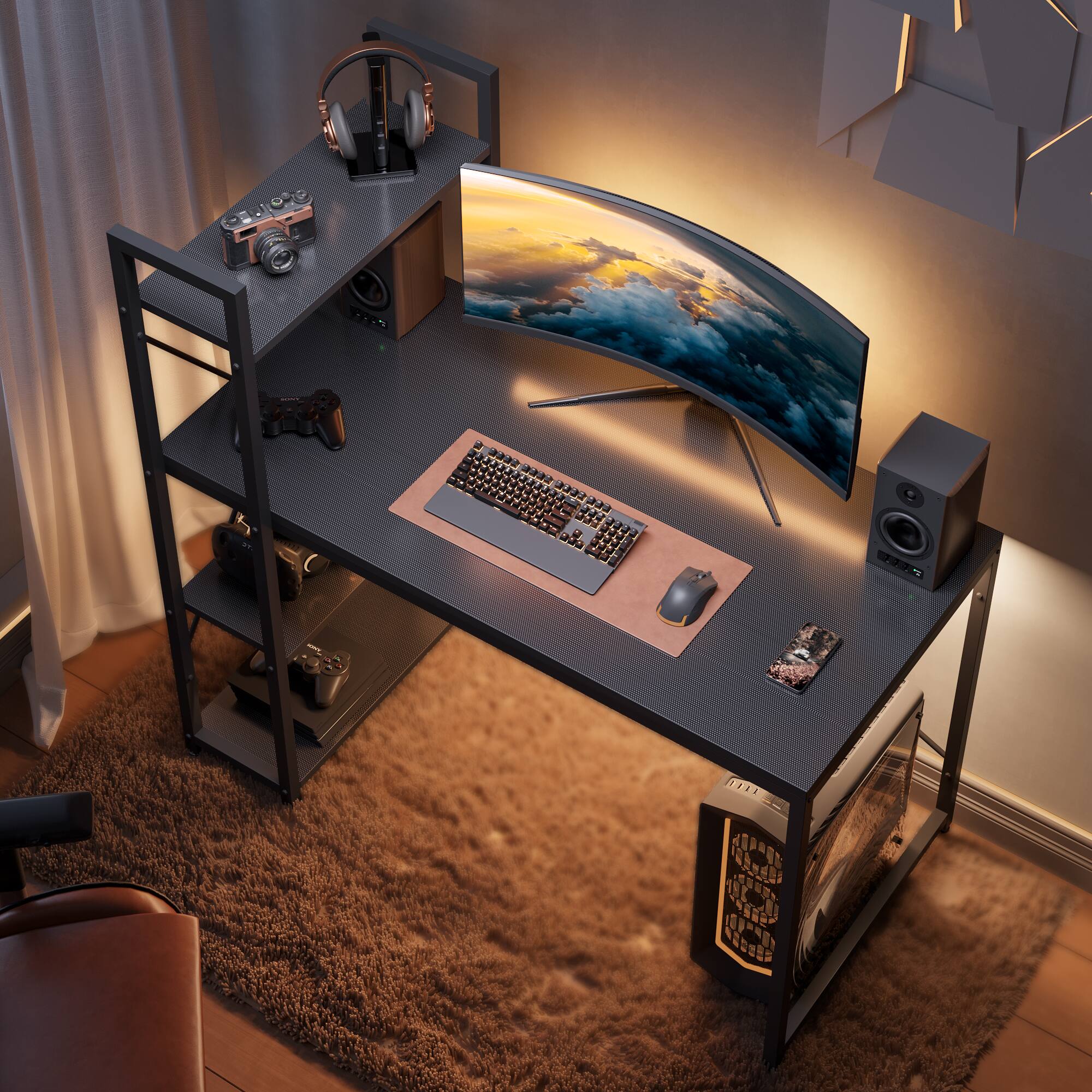 Alt View 15. Bestier - Bestier Writing Desk with Bookshelf - 47" wide - Black.