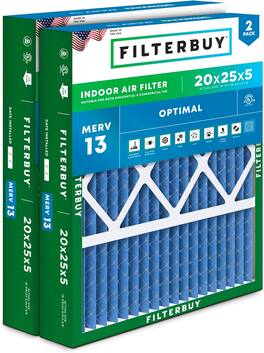 Filterbuy - 20x25x5 MERV 13 Smoke & Allergy Defense, Pleated HVAC AC Furnace Air Filters Replacement for Honeywell & Lennox (2-Pack) - Blue