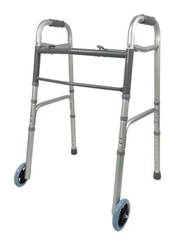 iLIVING - ILG-670 Foldable Rolling Walker - Front Wheels, Adjustable Height, 2-Button Fold, Lightweight Stand-Assist Mobility Aid - Silver & Gray