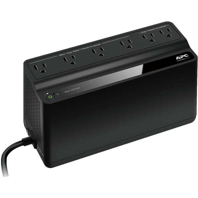 APC - by Schneider Electric Back-UPS 450VA UPS - Tower - 8 Hour Recharge - 2.60 Minute Stand-by - 120 V AC Input - 120 V - Black