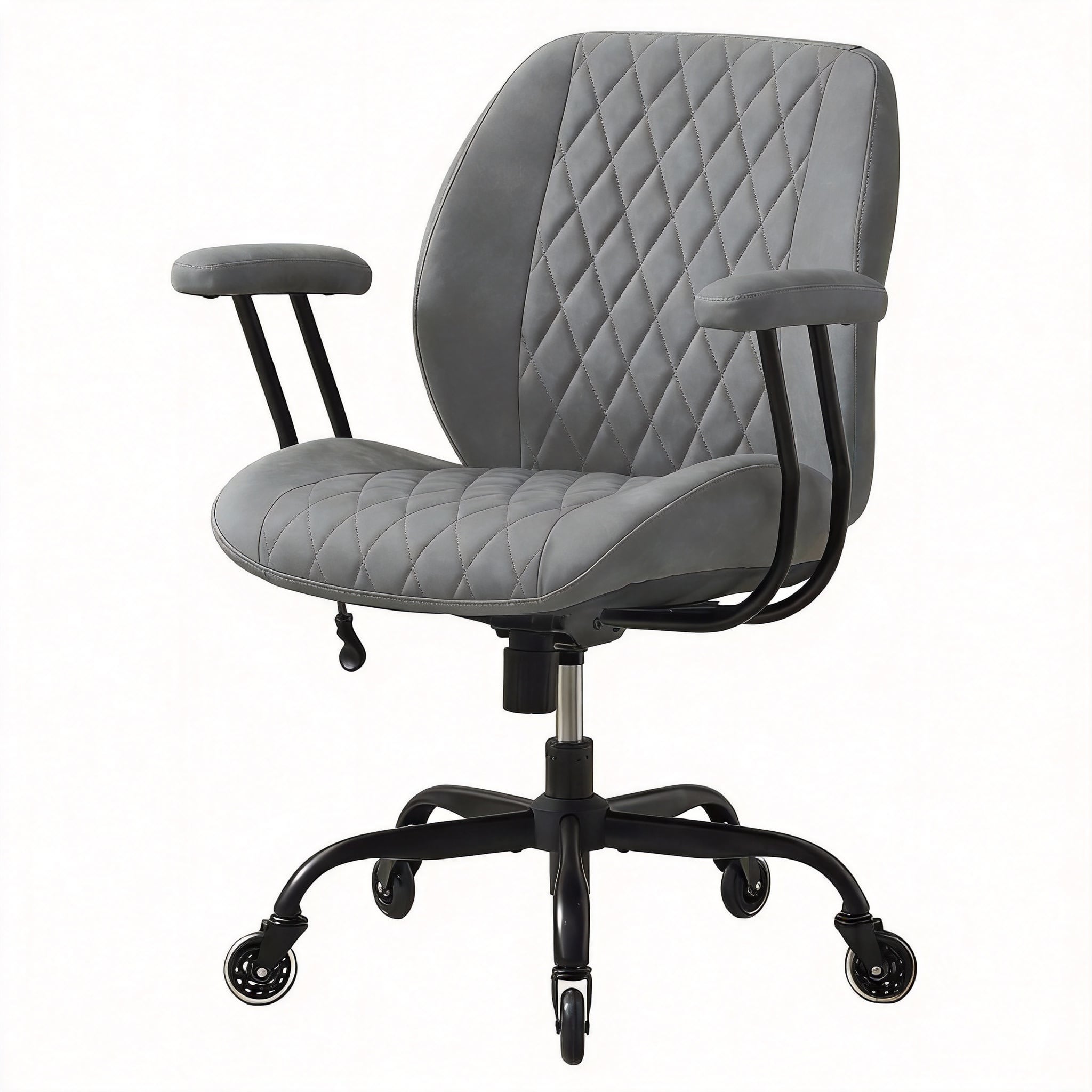 Frangdom - Ergonomic Office Chair Lumbar Support Adjustable Swivel Task - Grey Leather Lumbar Support Adjustable Height