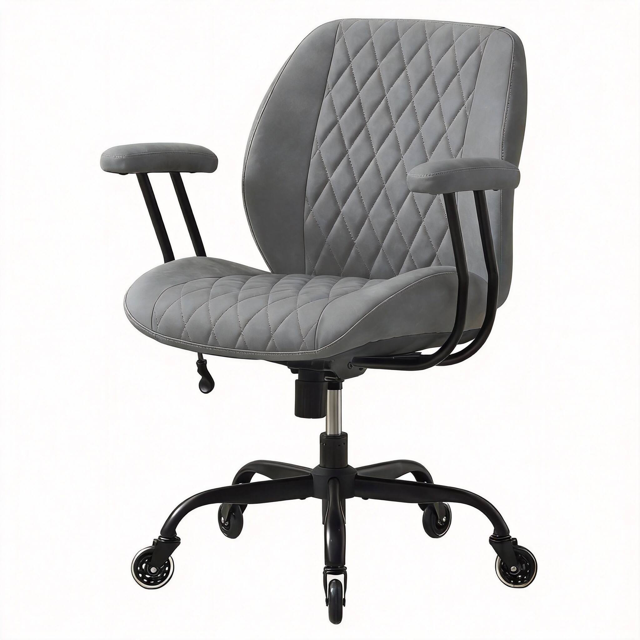 Grey Leather Lumbar Support Adjustable Height