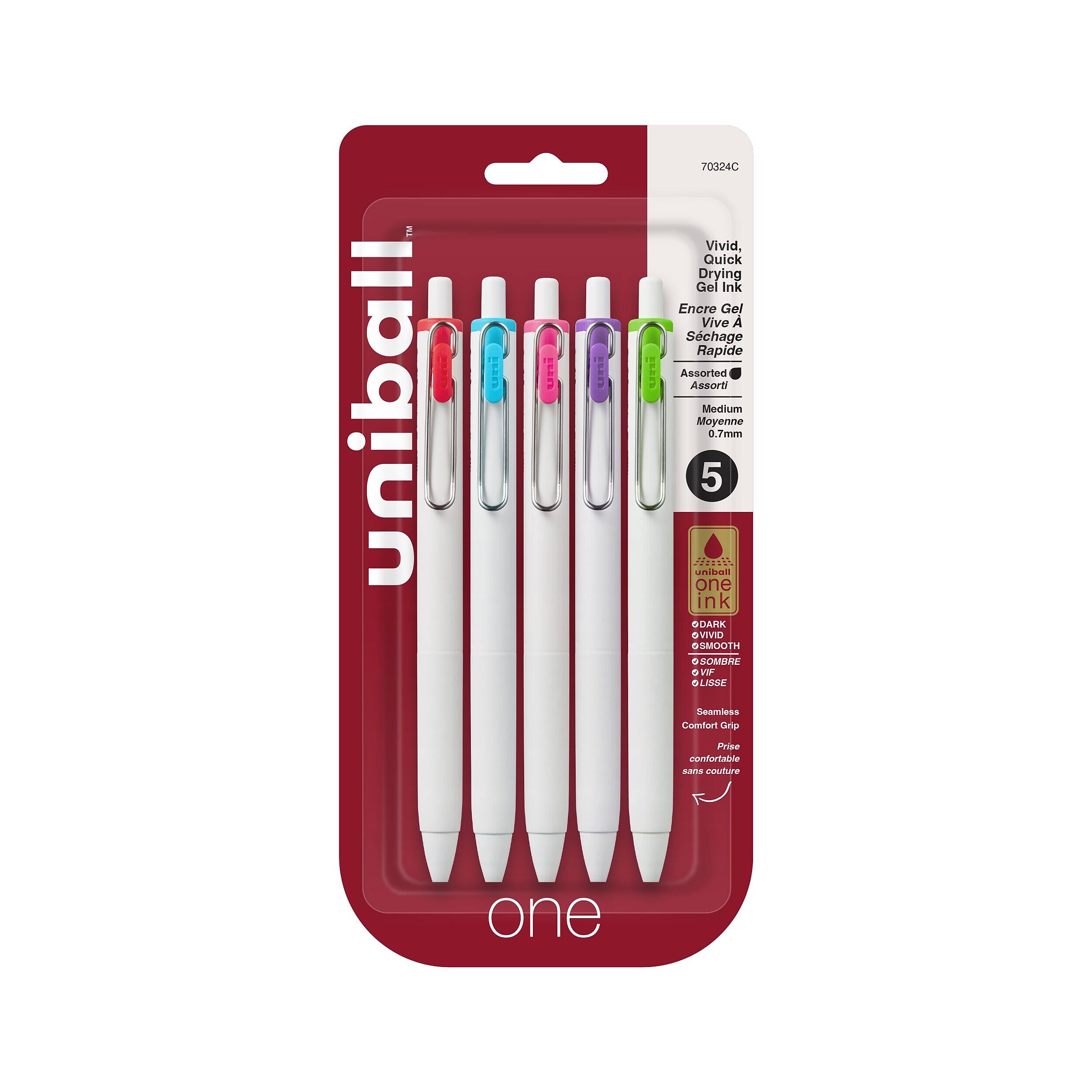 uni ball one Retractable Gel Pen, Medium Point, 0.7mm, Assorted Ink, 5 ...