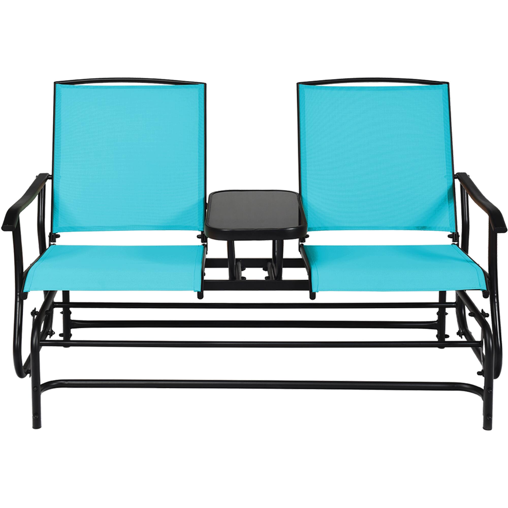 Alt View 3. Gymax - Gymax Patio 2-Person Glider Rocking Char Loveseat Garden w/ Tempered Glass Table Turquoise - as pic.